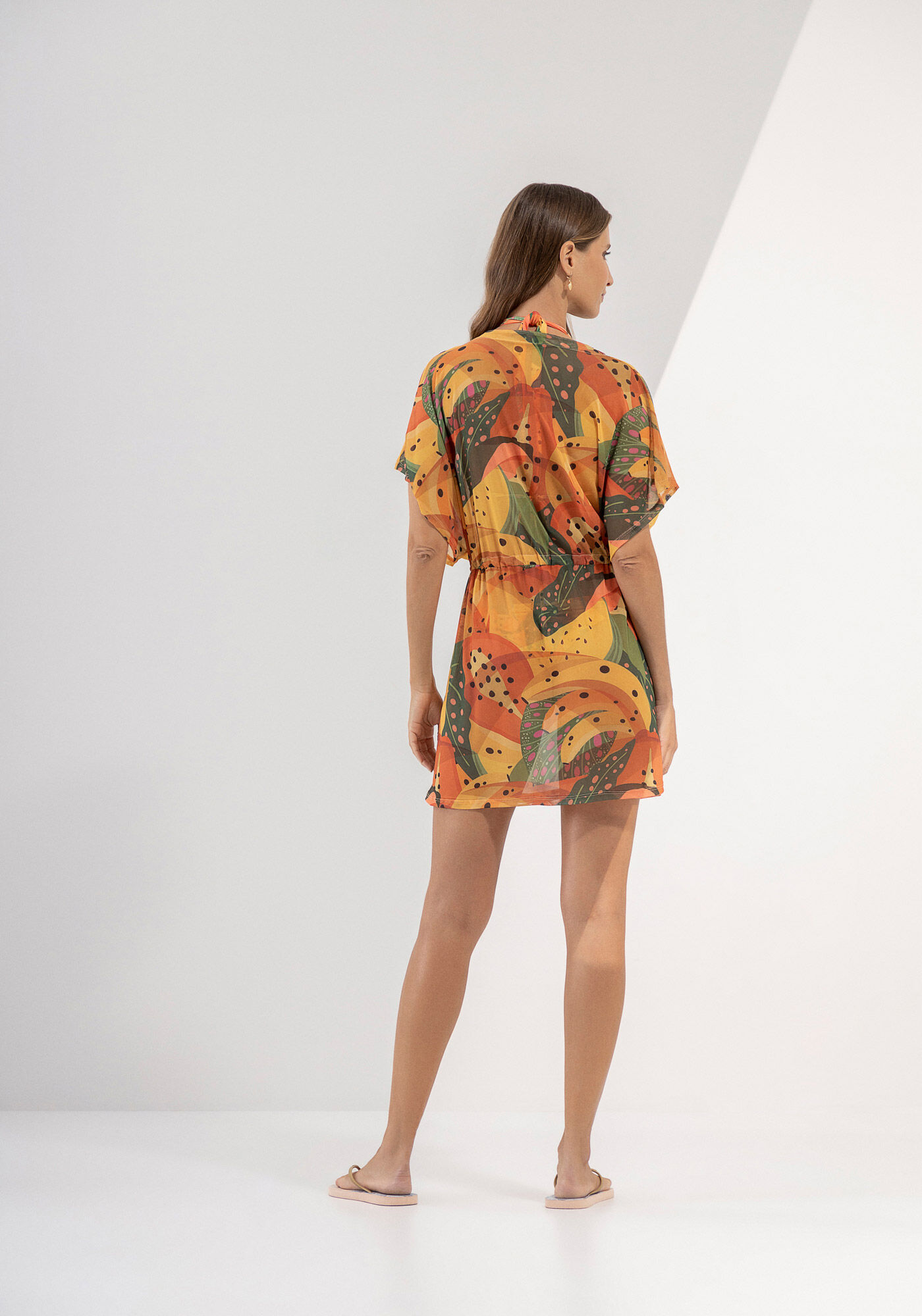 Vestido Curto Sa&iacute;da de Praia em Tule Estampado, , large.