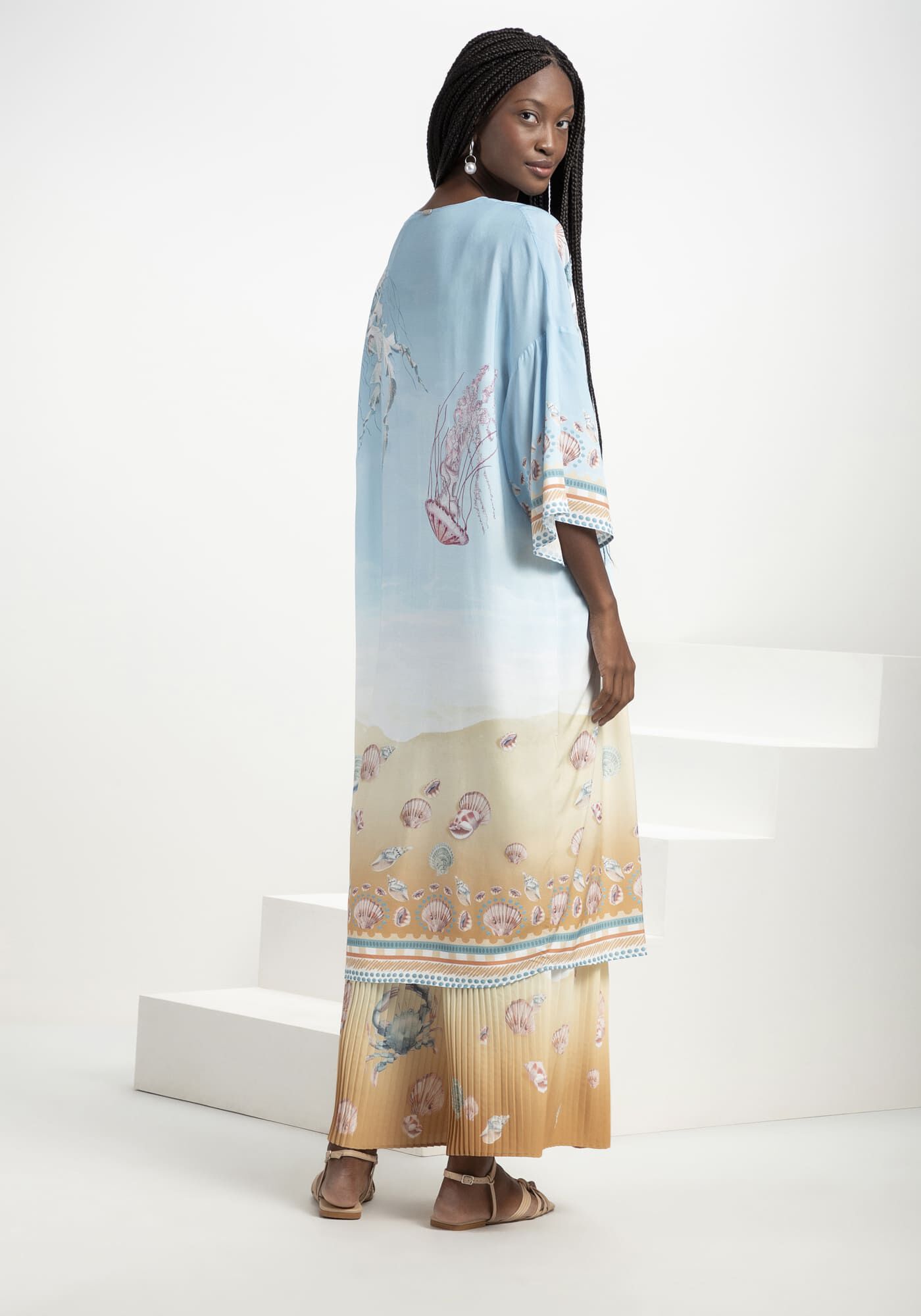 Kimono Longo Estampado com Cinto Corda Lez a Lez