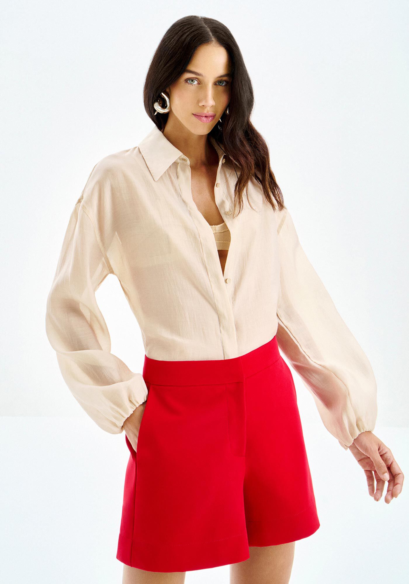 Shorts Alfaiataria Cintura M&eacute;dia com Bolsos, , large.