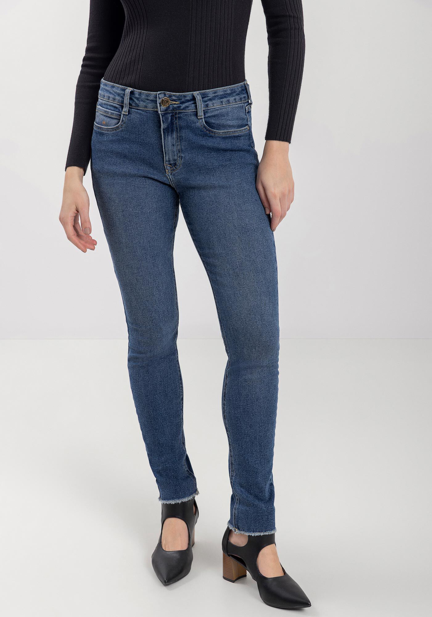 Cal&ccedil;a Skinny Cintura M&eacute;dia Jeans Com Elastano, , large.