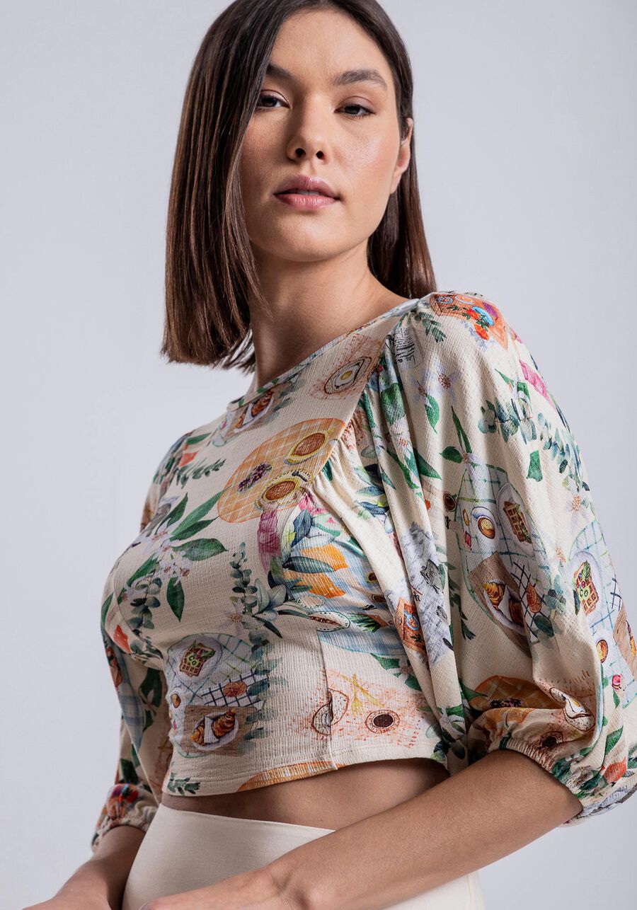 Blusa Cropped em Malha com Franzido Mangas, . Blusa Cropped em Malha com Franzido Mangas, , large.