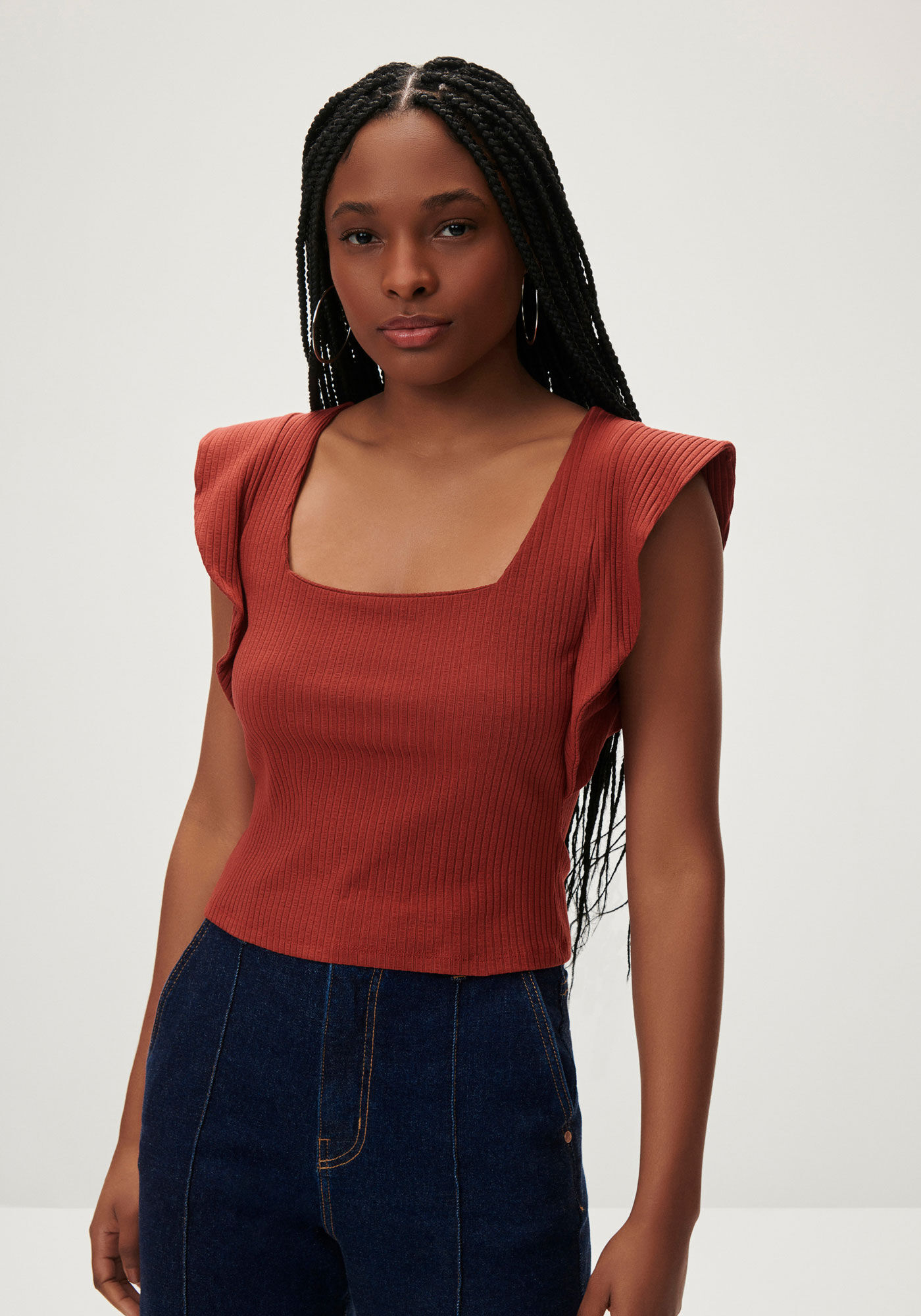 Blusa em Algod&atilde;o Respons&aacute;vel com Decote Quadrado, , large.