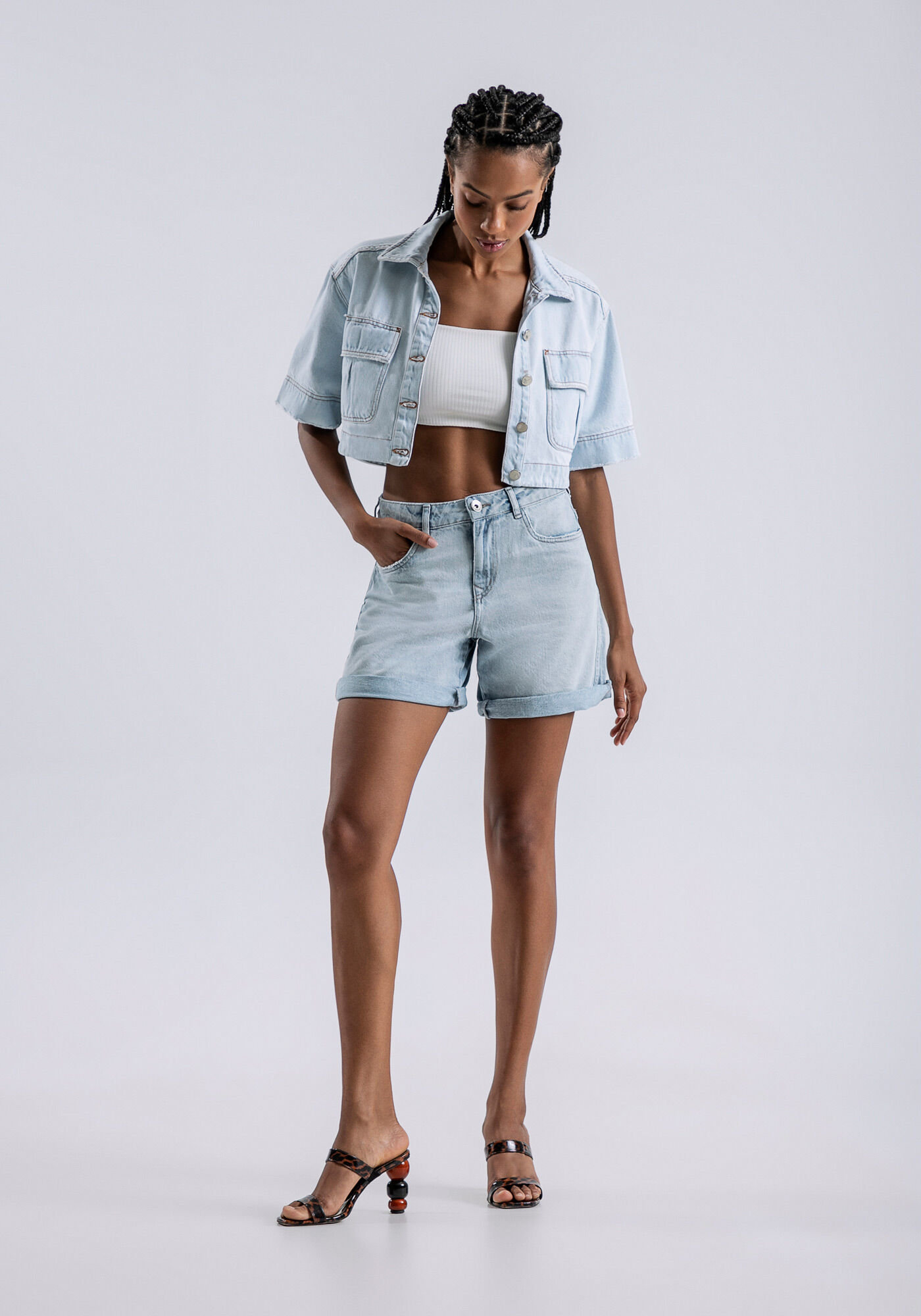 Bermuda Boyfriend Venice com Cintura M&eacute;dia, JEANS, large.