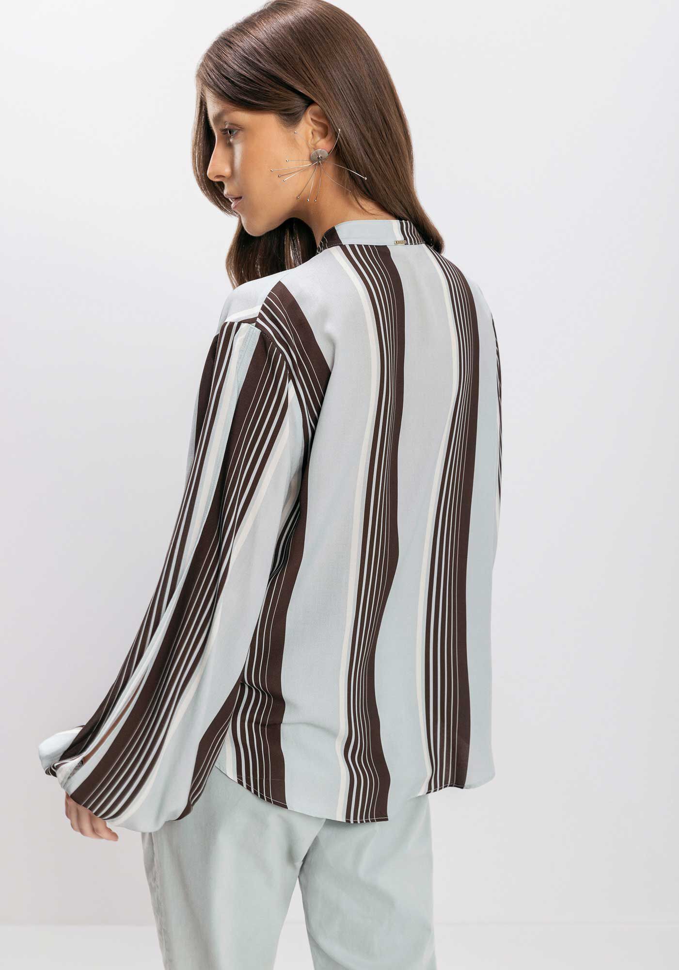 Blusa Estampada De Mangas Longas Com Recorte E Amarra&ccedil;&atilde;o, , large.