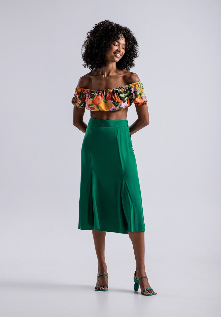 Saia Midi em Crepe com Botões, . Saia Midi em Crepe com Botões, , large.