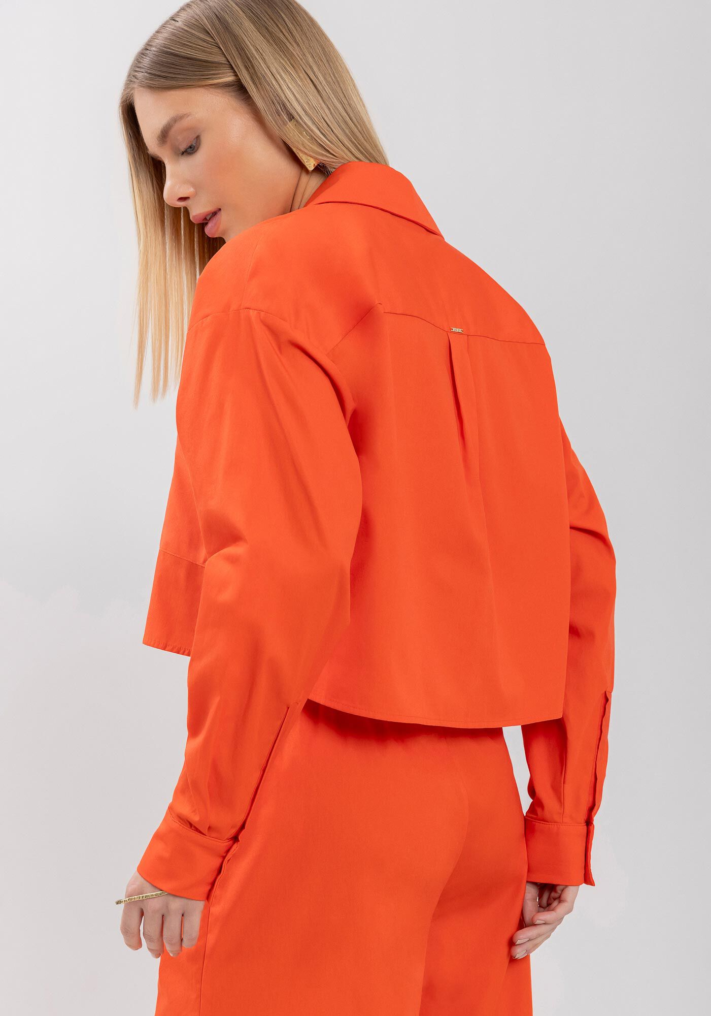 Camisa Curta Em Tricoline Com Mangas Longas E Bolsos, LARANJA TOMILHO, large.