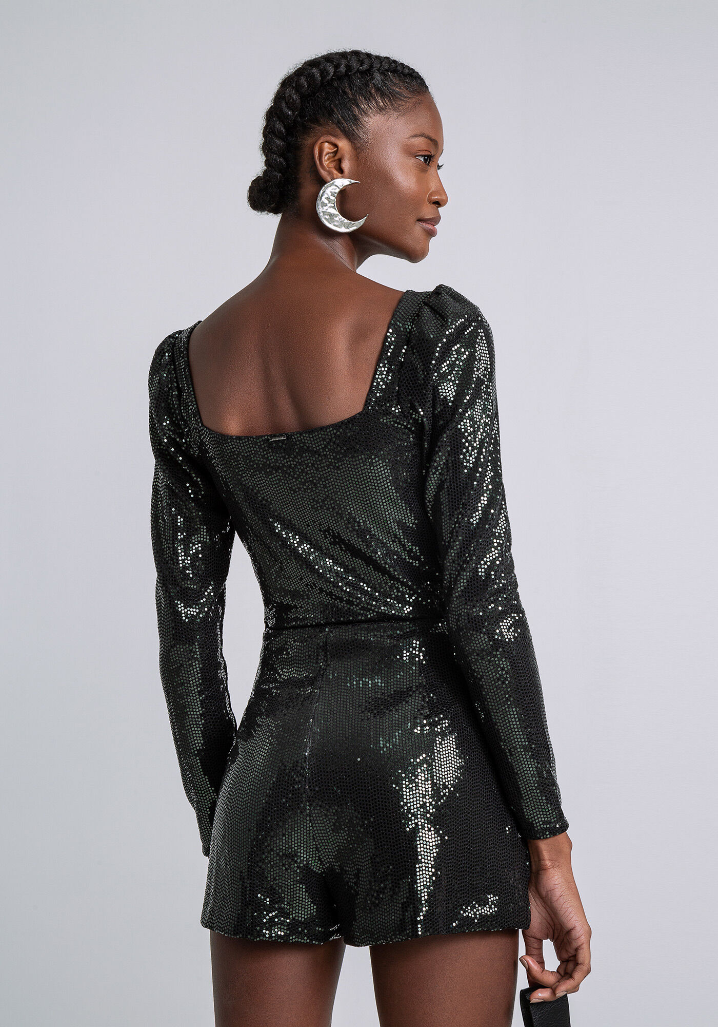 Vestido paete manga 2025 bufante