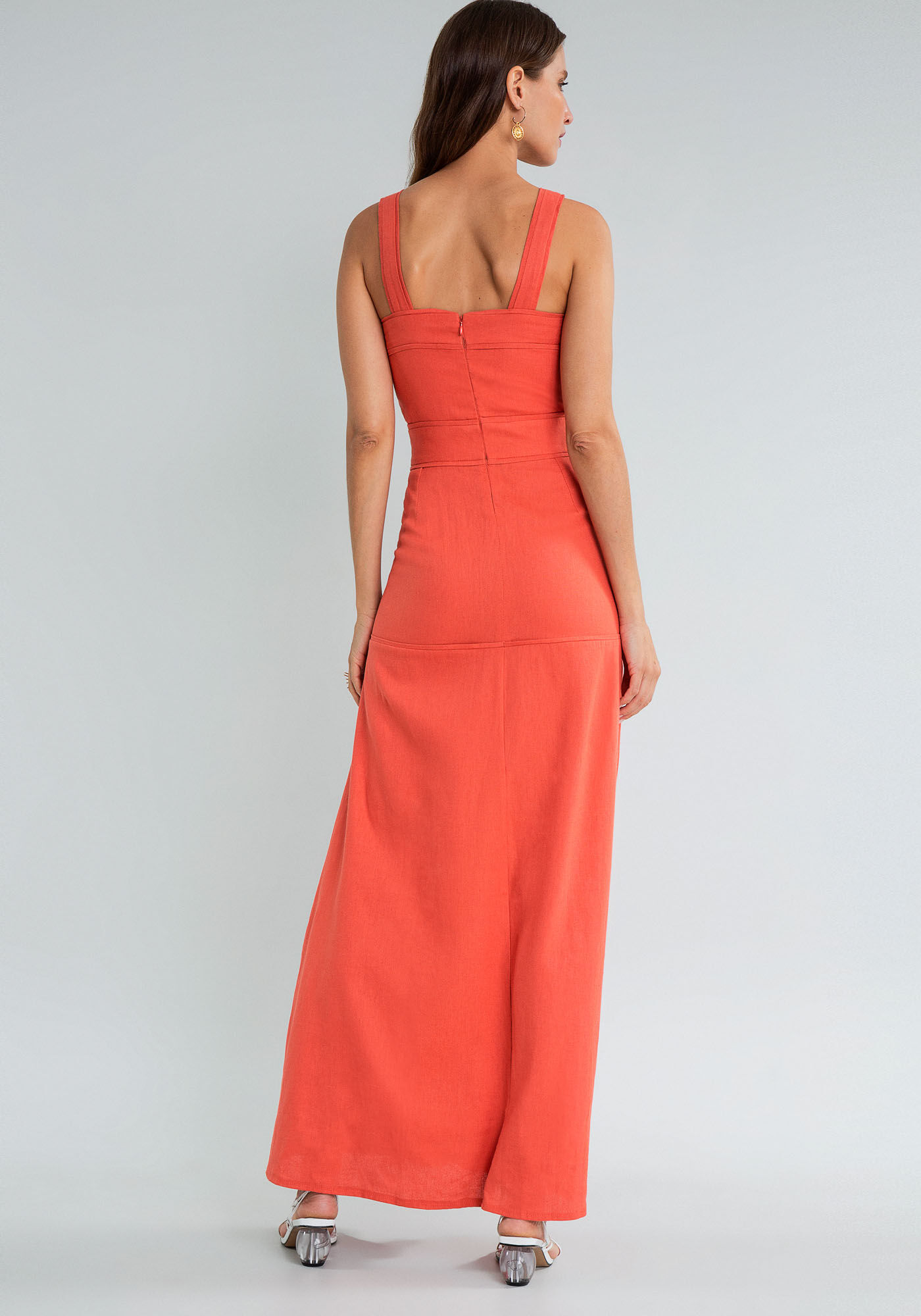 Vestido com Al&ccedil;as Longo Linho, ROSA, large.