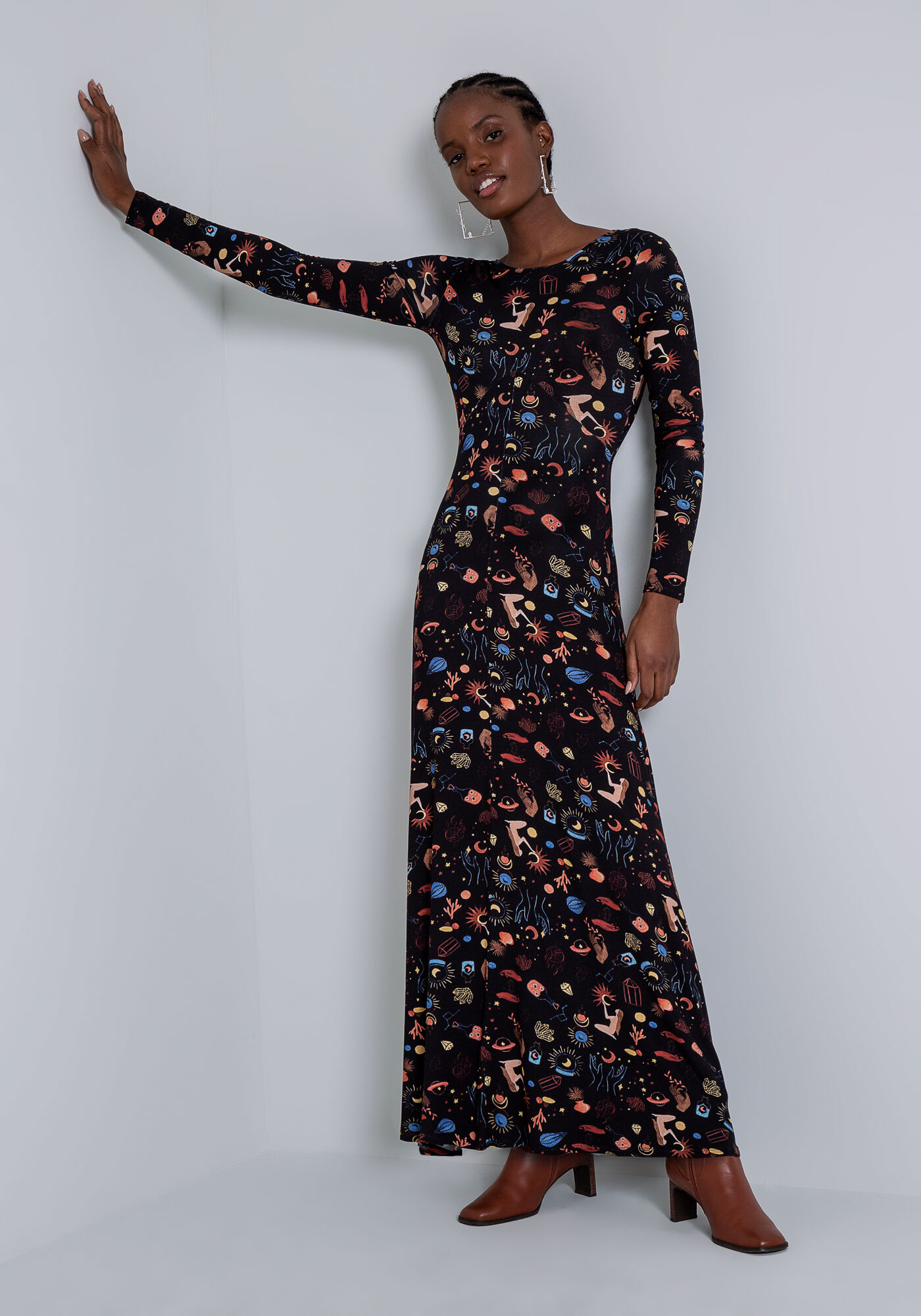 Vestido longo de deals malha com manga