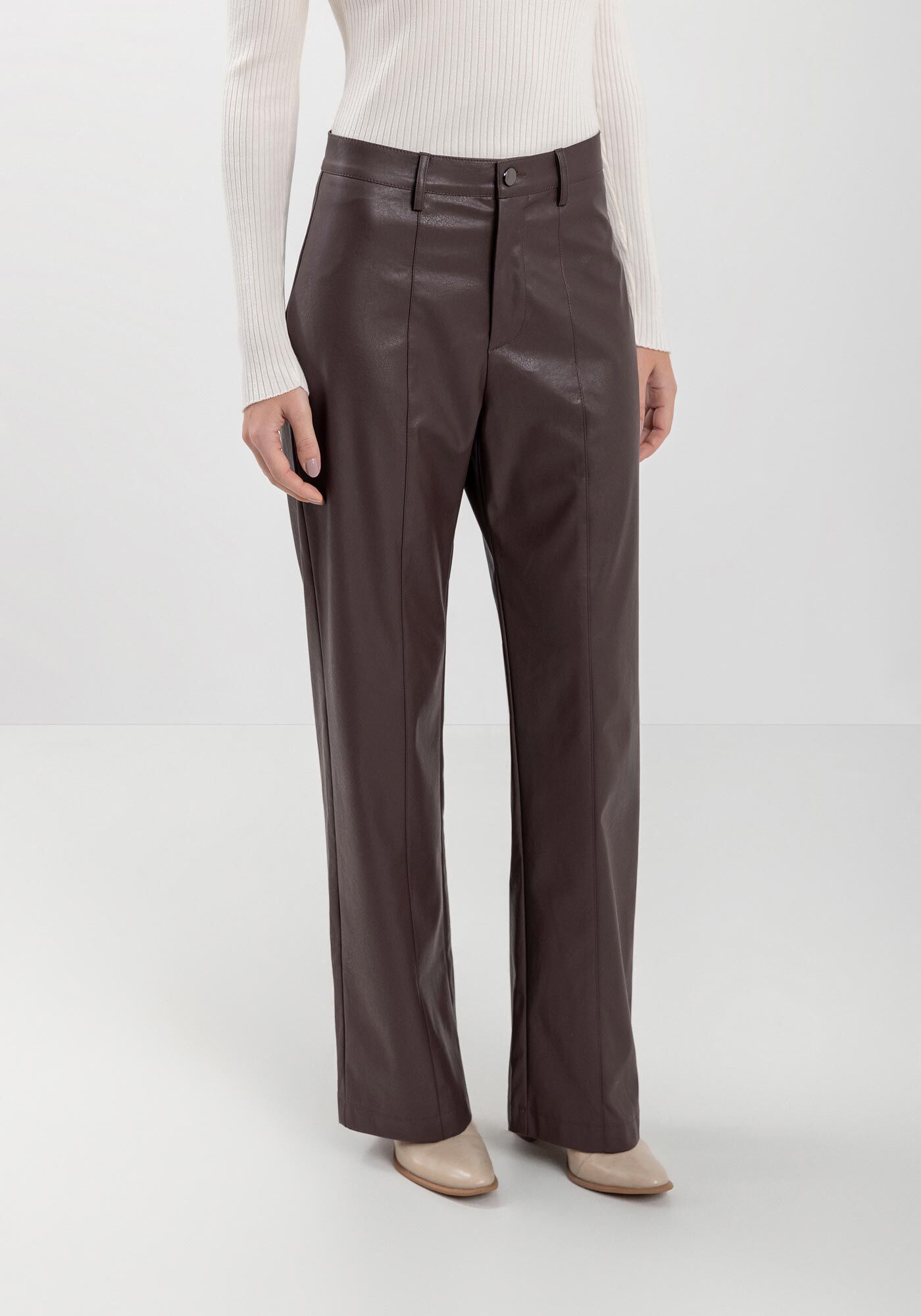 Cal&ccedil;a Reta Em PU Com Passantes E Cintura M&eacute;dia, , large.