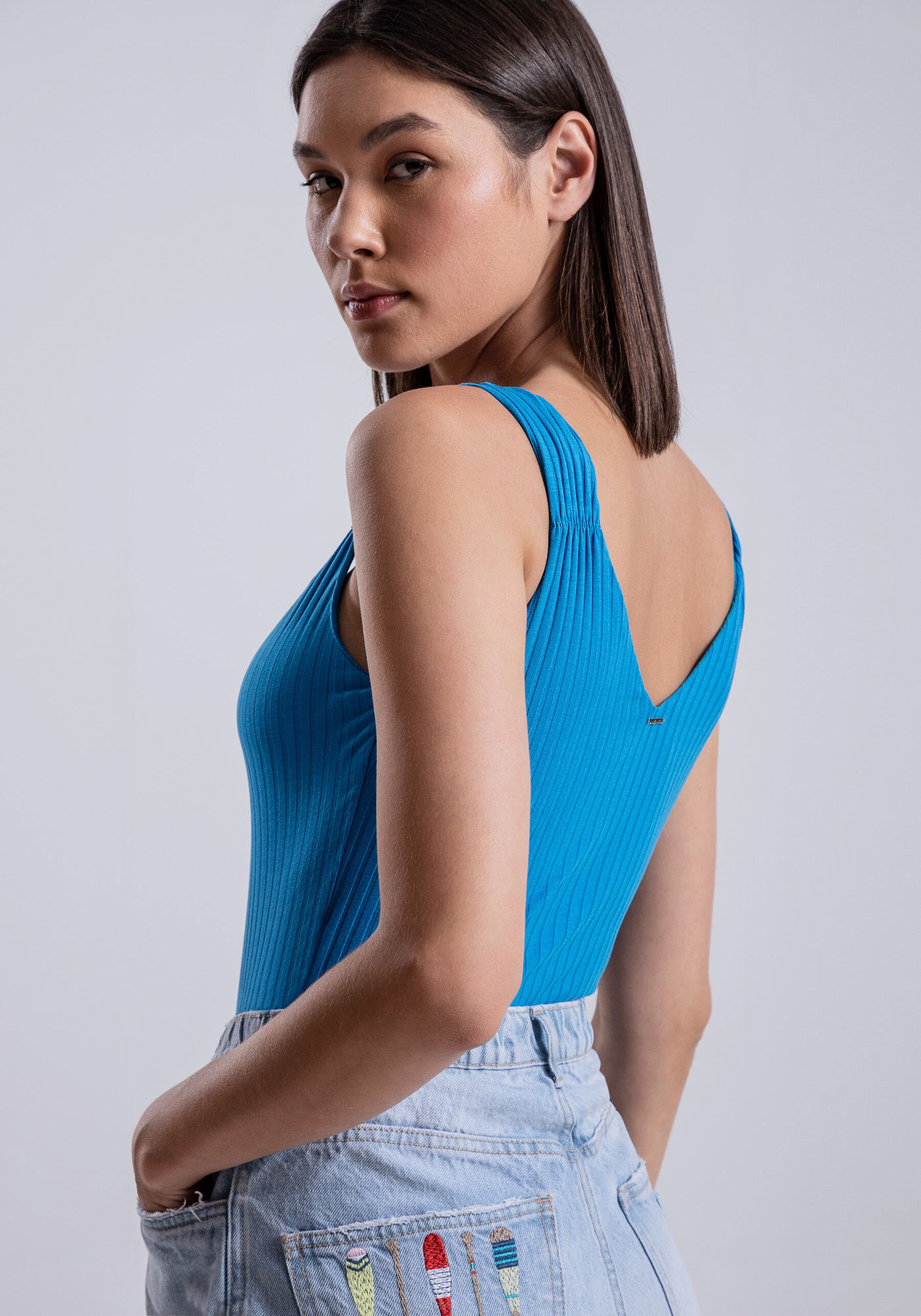 Body com Alças Canelado Decote V, . Body com Alças Canelado Decote V, , large.