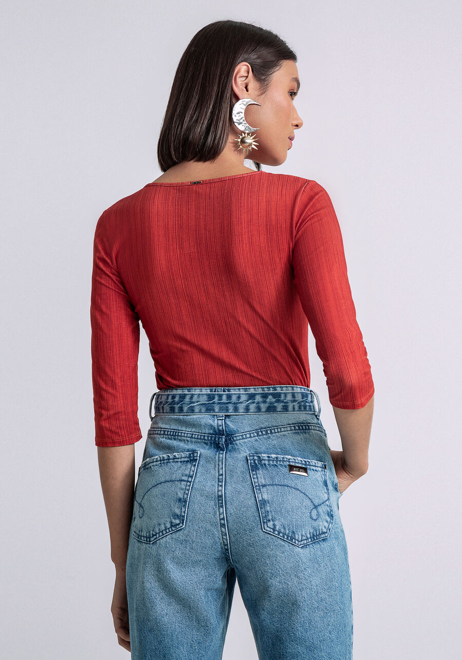 Blusa Manga 3/4 Botões Decote, LINHAS. Blusa Manga 3/4 Botões Decote, LINHAS, large.