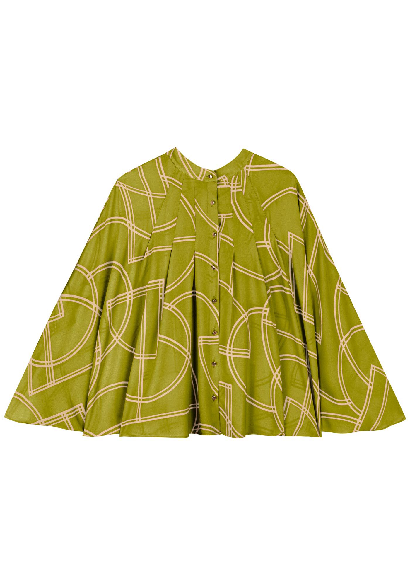 Blusa Fluida Estampada Com Mangas Amplas E Bot&otilde;es, , large.