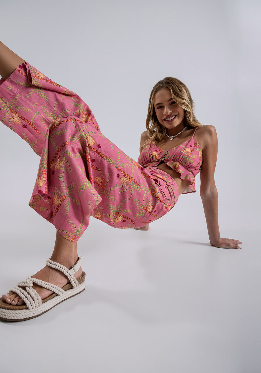 Calça Pantacourt Linho com Bolsos e Cinto, TROPICALIA. Calça Pantacourt Linho com Bolsos e Cinto, TROPICALIA, large.