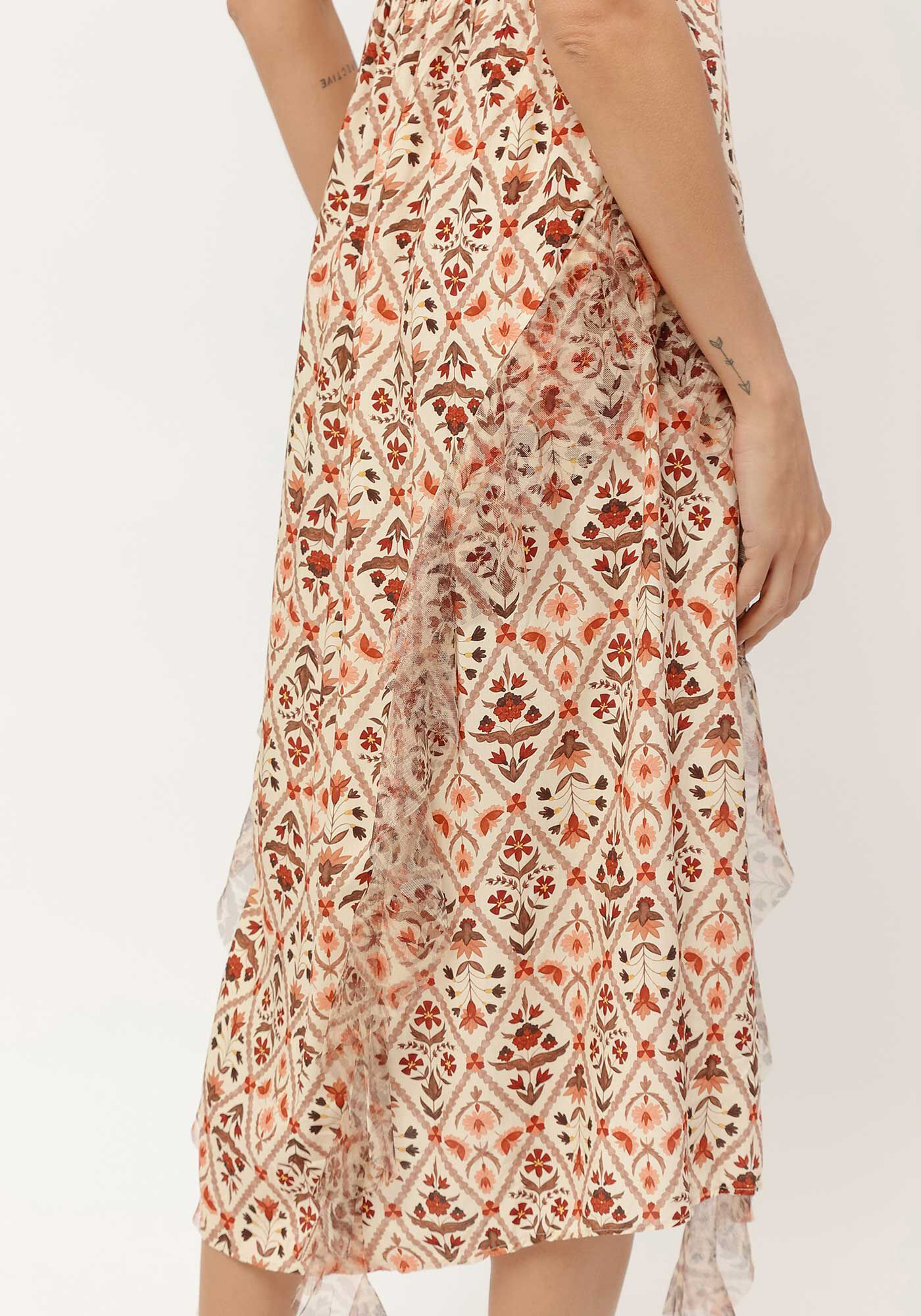 Vestido Midi Estampado em Viscose com Babado Tule, , large.