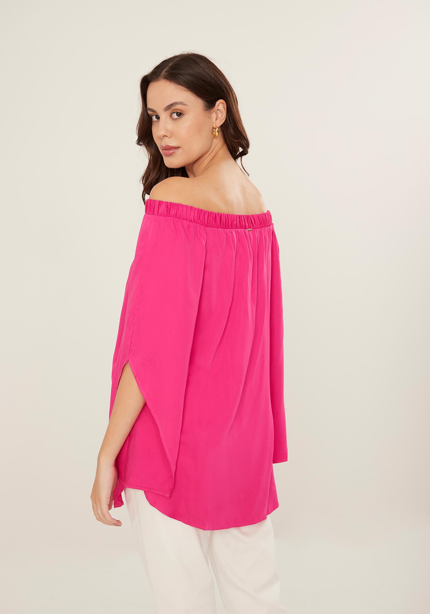 Blusa Ombro a Ombro Assim&eacute;trica com Pontas, , large.