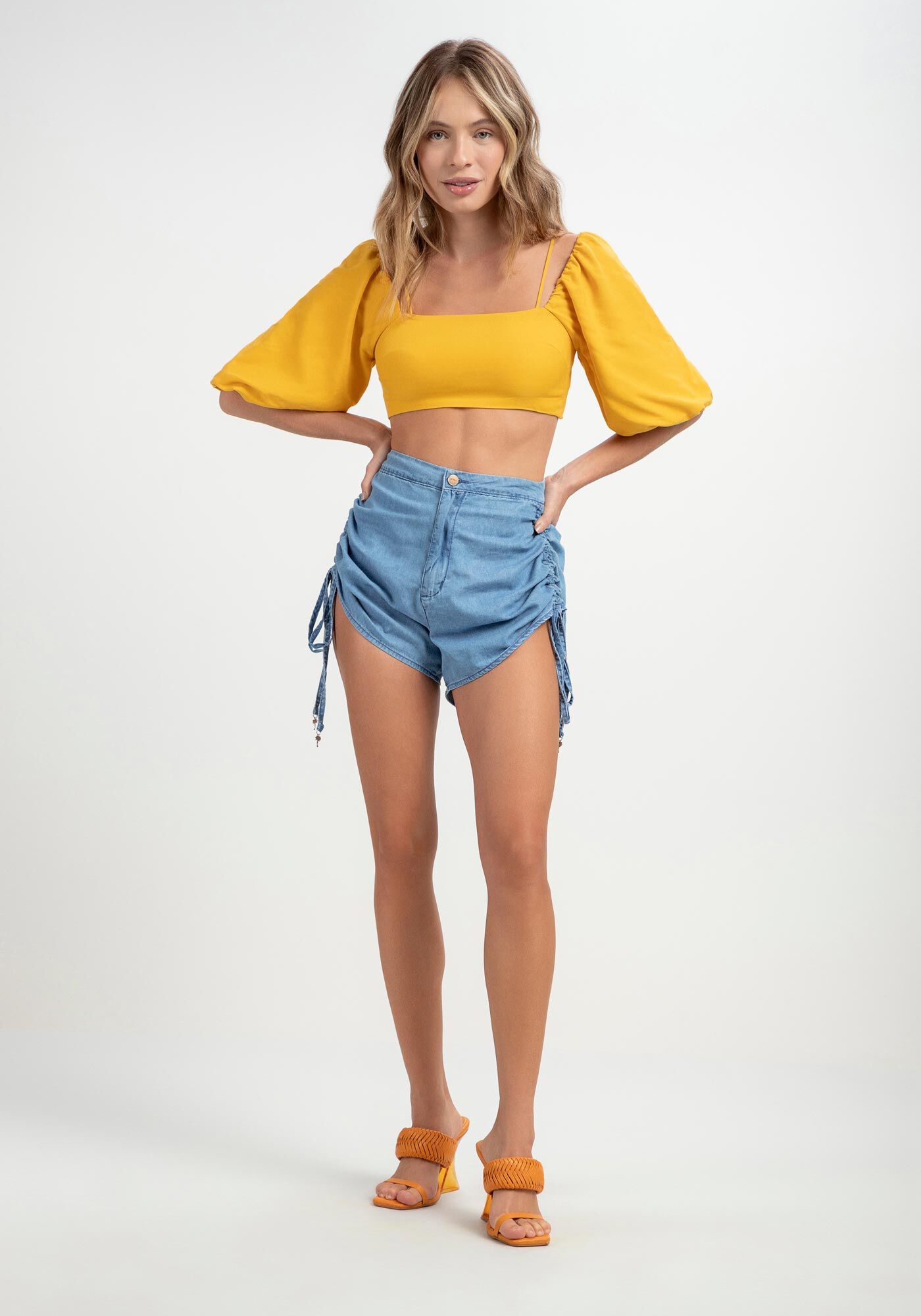 Blusa Cropped em Viscose com Manga Bufante, , large.