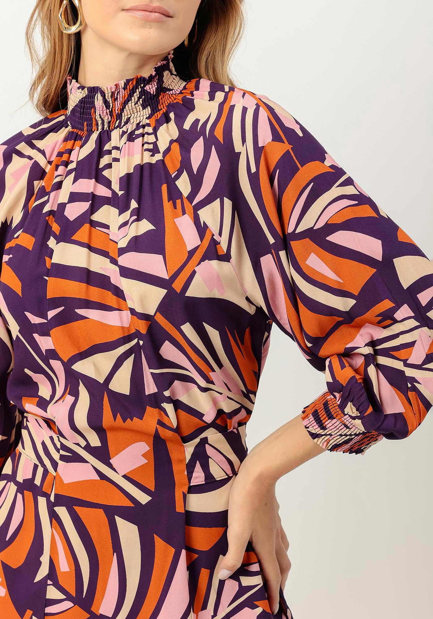 Vestido Curto Estampado com Manga Bufante, , large.