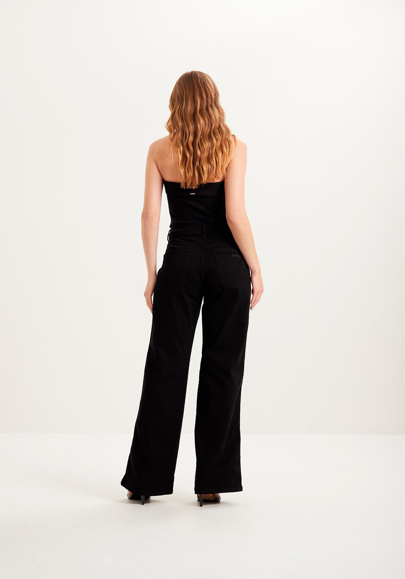 Cal&ccedil;a Wide Leg Com Cintura Alta Em Sarja Com Elastano, , large.