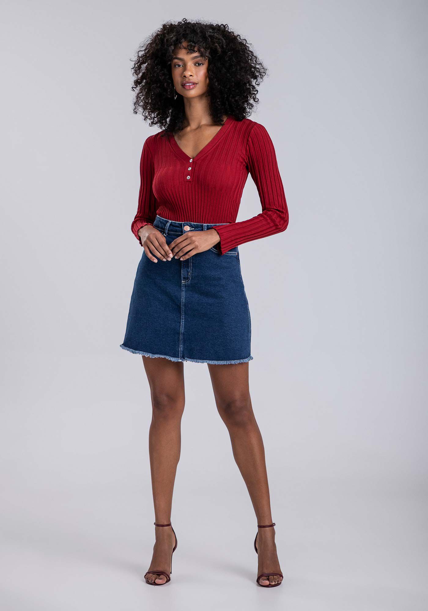 Blusa Manga Longa em Tric&ocirc; com Bot&otilde;es, , large.