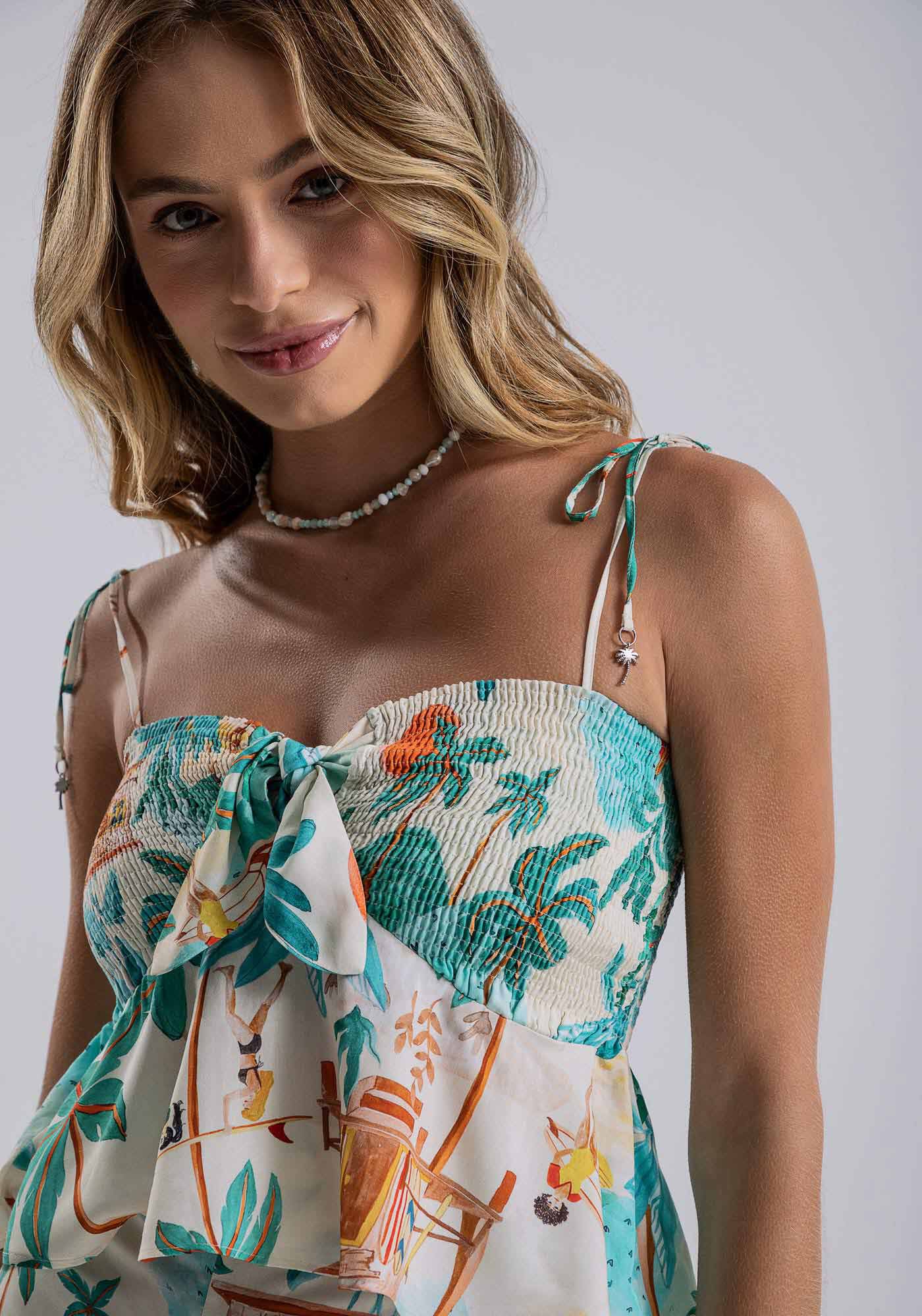 Blusa com Al&ccedil;as com Lastex e Amarra&ccedil;&atilde;o, , large.