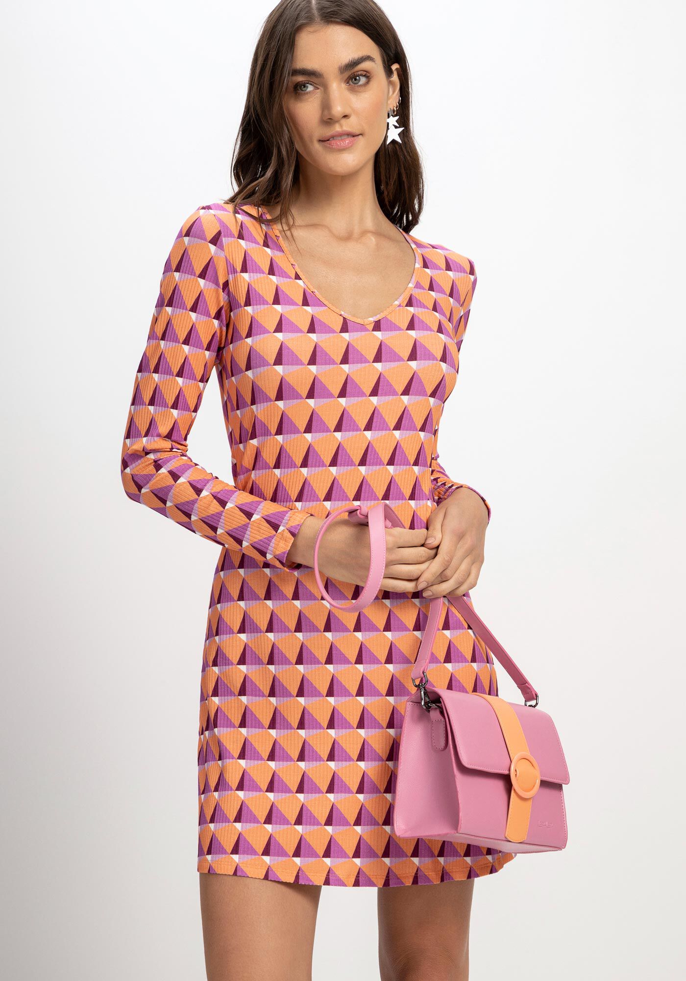 Vestido Curto Canelado com Manga Longa, ICEBERG, large.