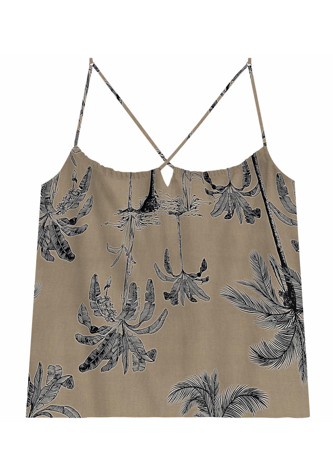 Blusa Estampada em Viscose com Tiras Decote, PARADISE BEACH, large.