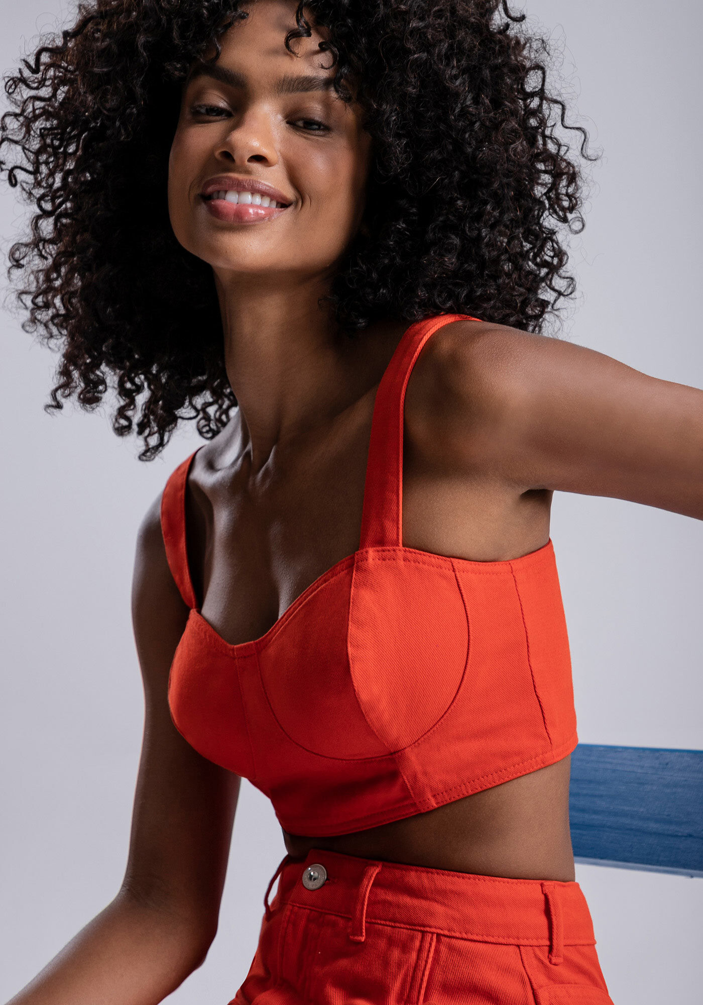 Blusa Sarja Cropped com Recorte Busto, , large.