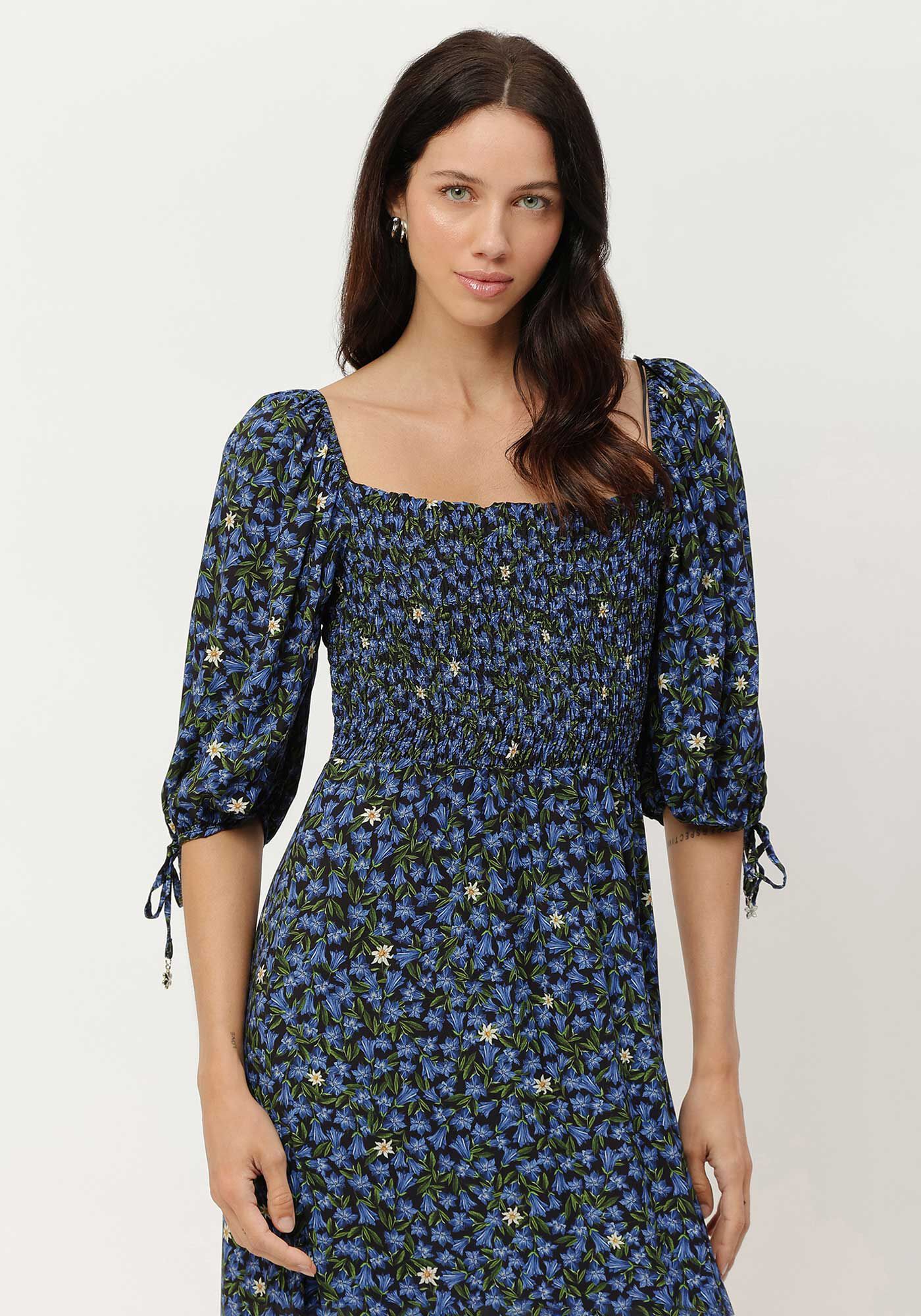 Vestido Midi Estampado com Decote Quadrado, , large.