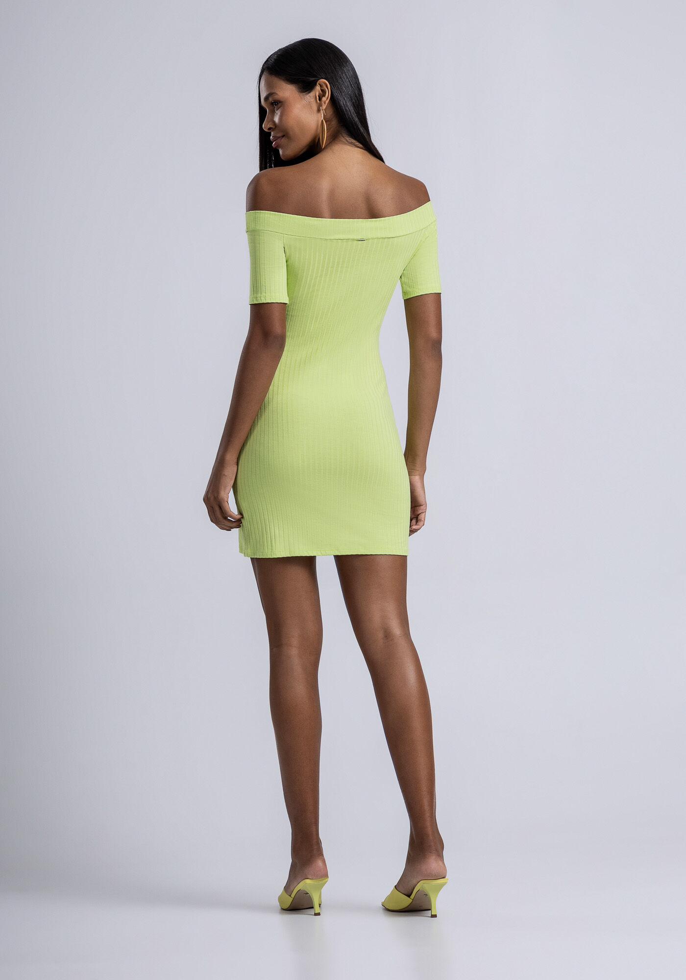 Vestido Curto Canelado Ombro a Ombro, , large.