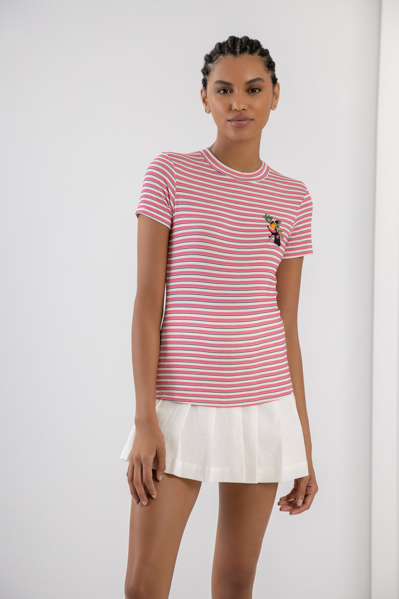 Blusa Manga Curta em Malha com Bordado, , large.