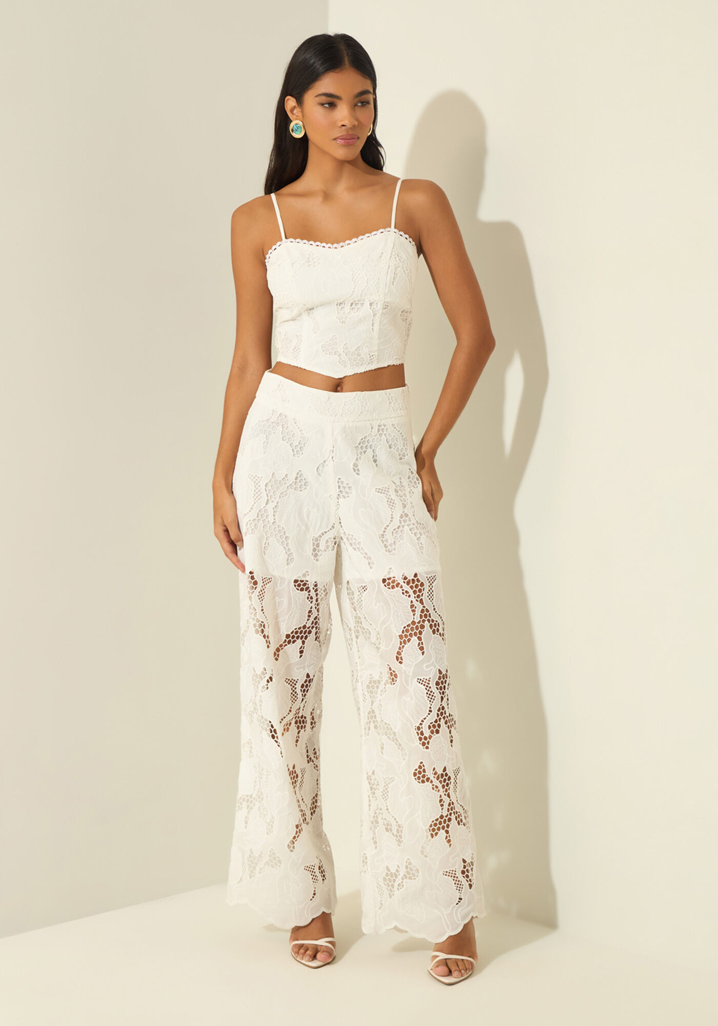 Blusa Cropped De Al&ccedil;as Em Laise, BRANCO, large.