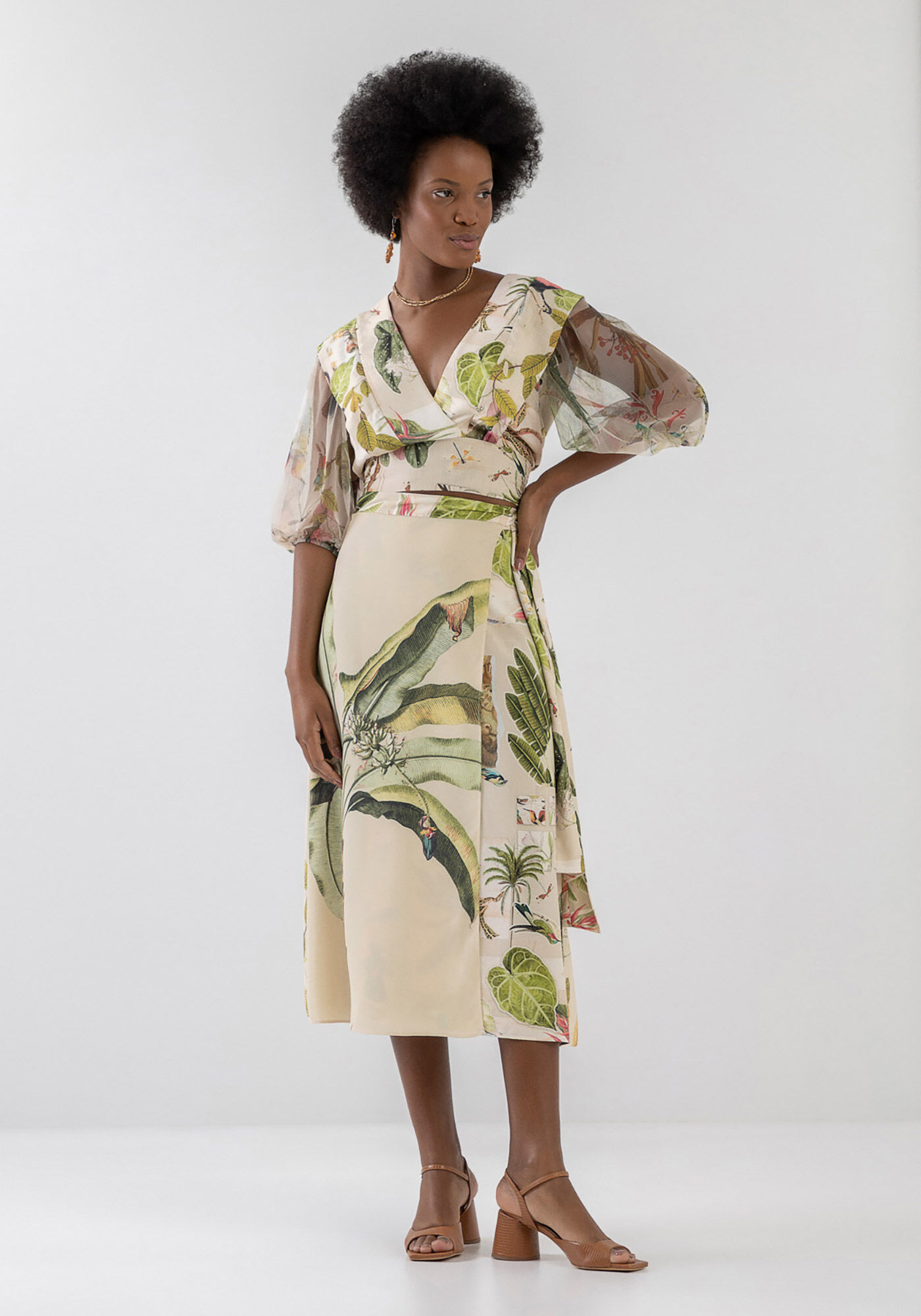 Blusa Estampada com Manga 3/4 Tule, , large.