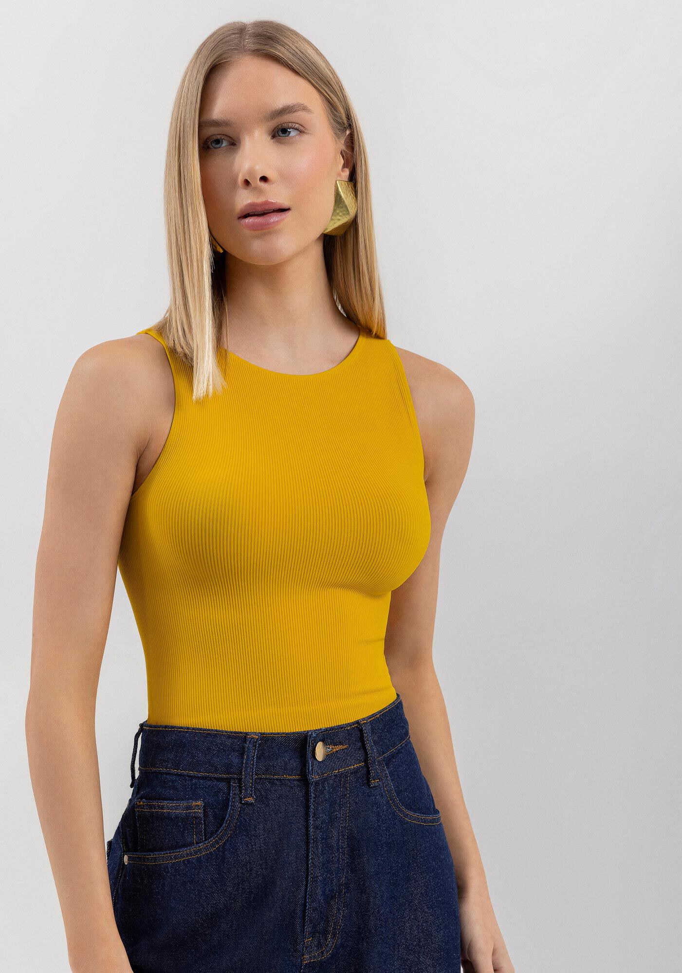 Blusa Curta Sem Mangas Em Malha Seamless, , large.