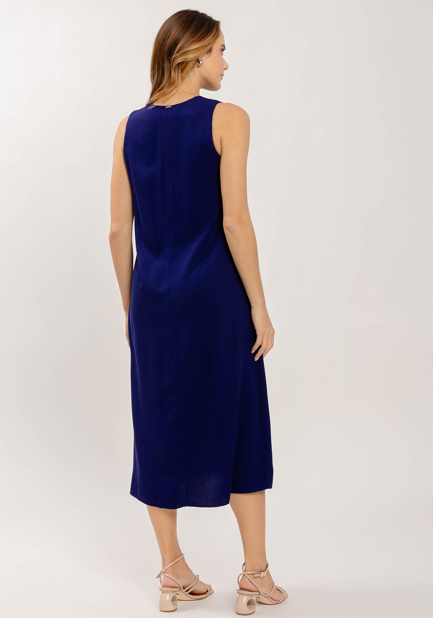 Vestido Midi em Viscose com Z&iacute;per Decote, , large.
