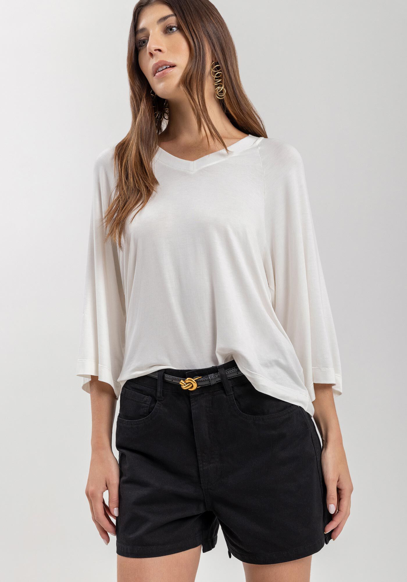 Shorts Mom Em Sarja Com Cintura Alta E Passantes No C&oacute;s, , large.