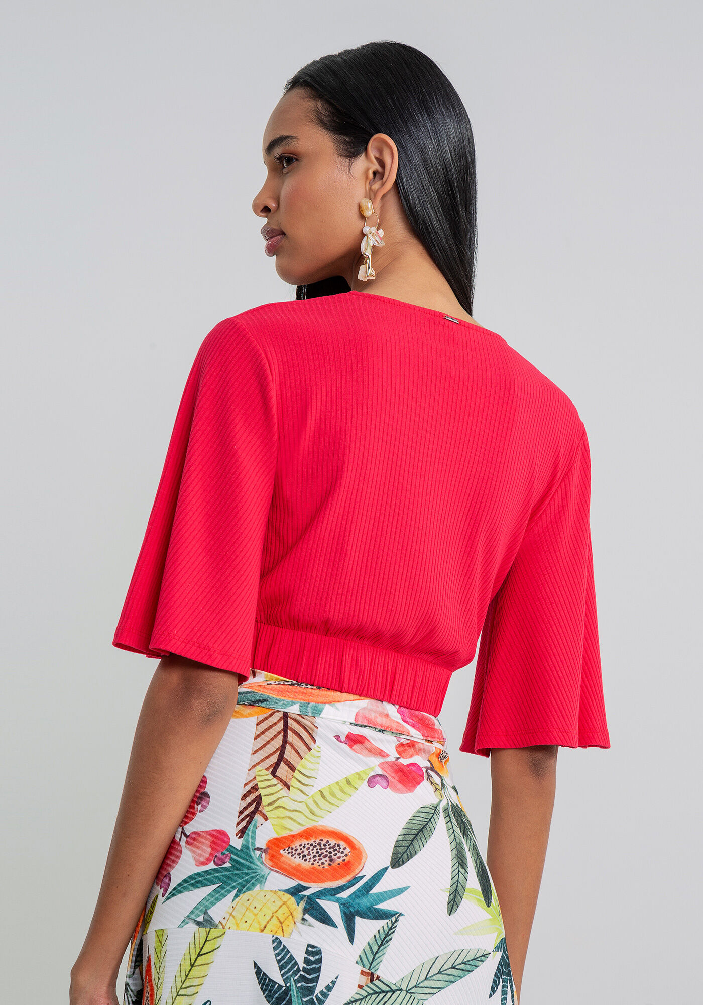 Blusa Cropped Manga Sino, , large.