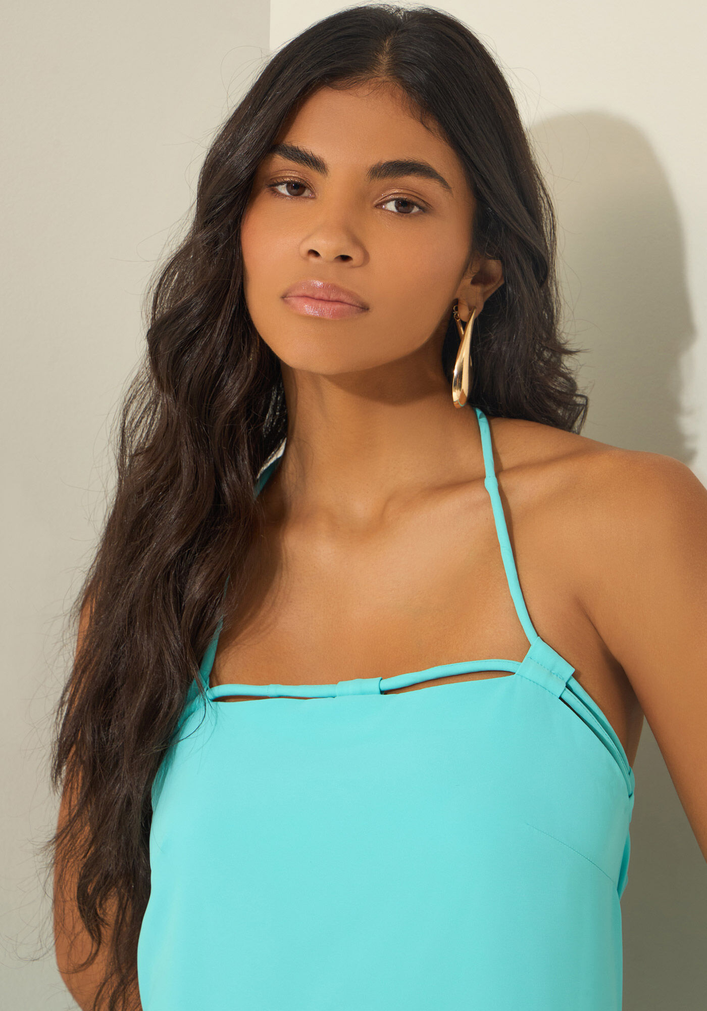 Vestido Longo Frente &Uacute;nica Com Decote Reto, AZUL NEVADA, large.