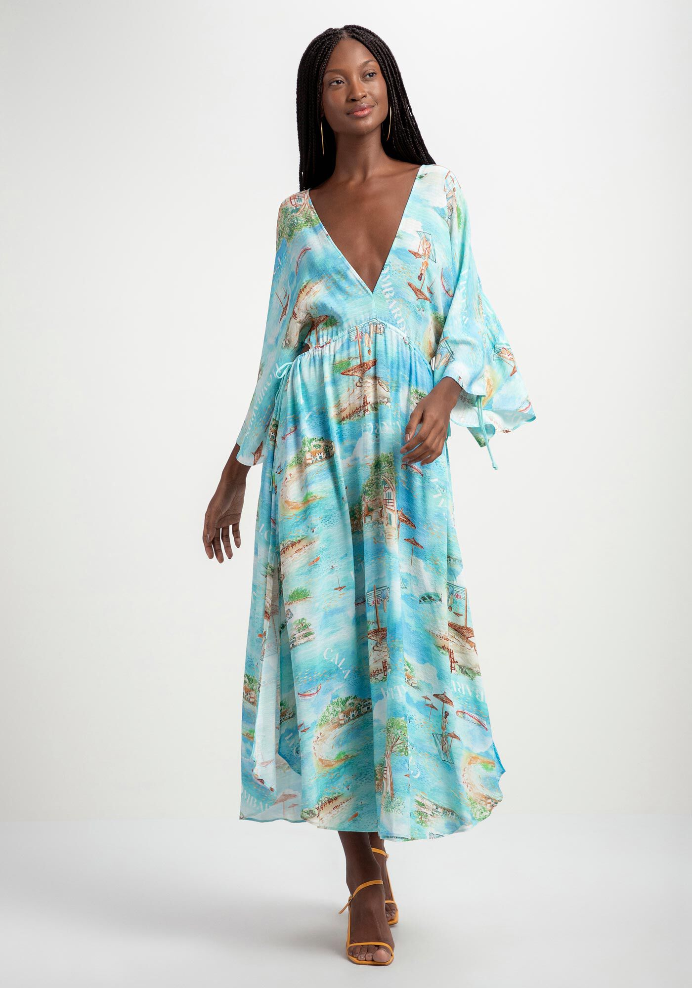 Vestido Midi em Viscose com Decote Profundo, , large.