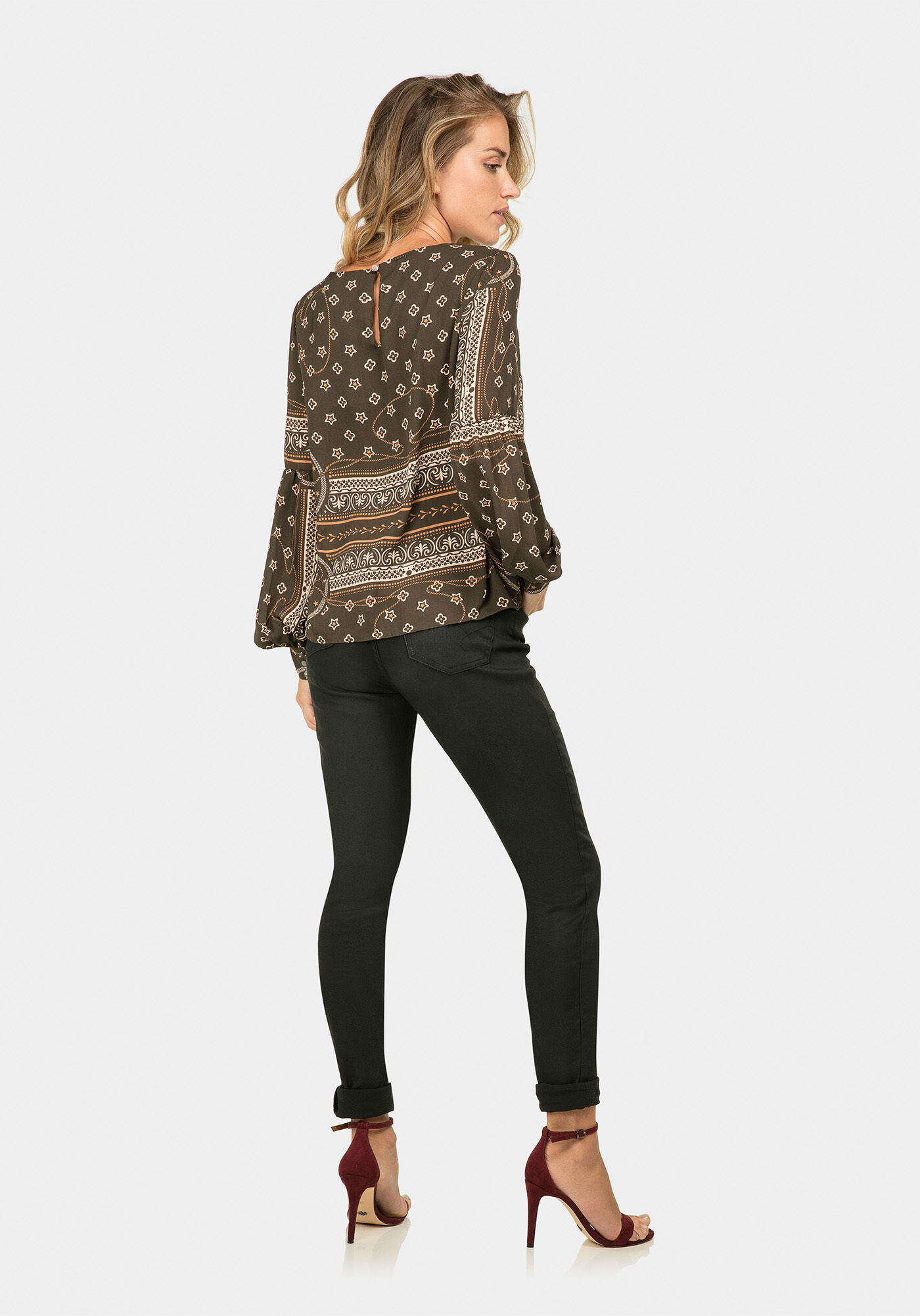 Blusa Manga Longa Estampada Tecido, , large.