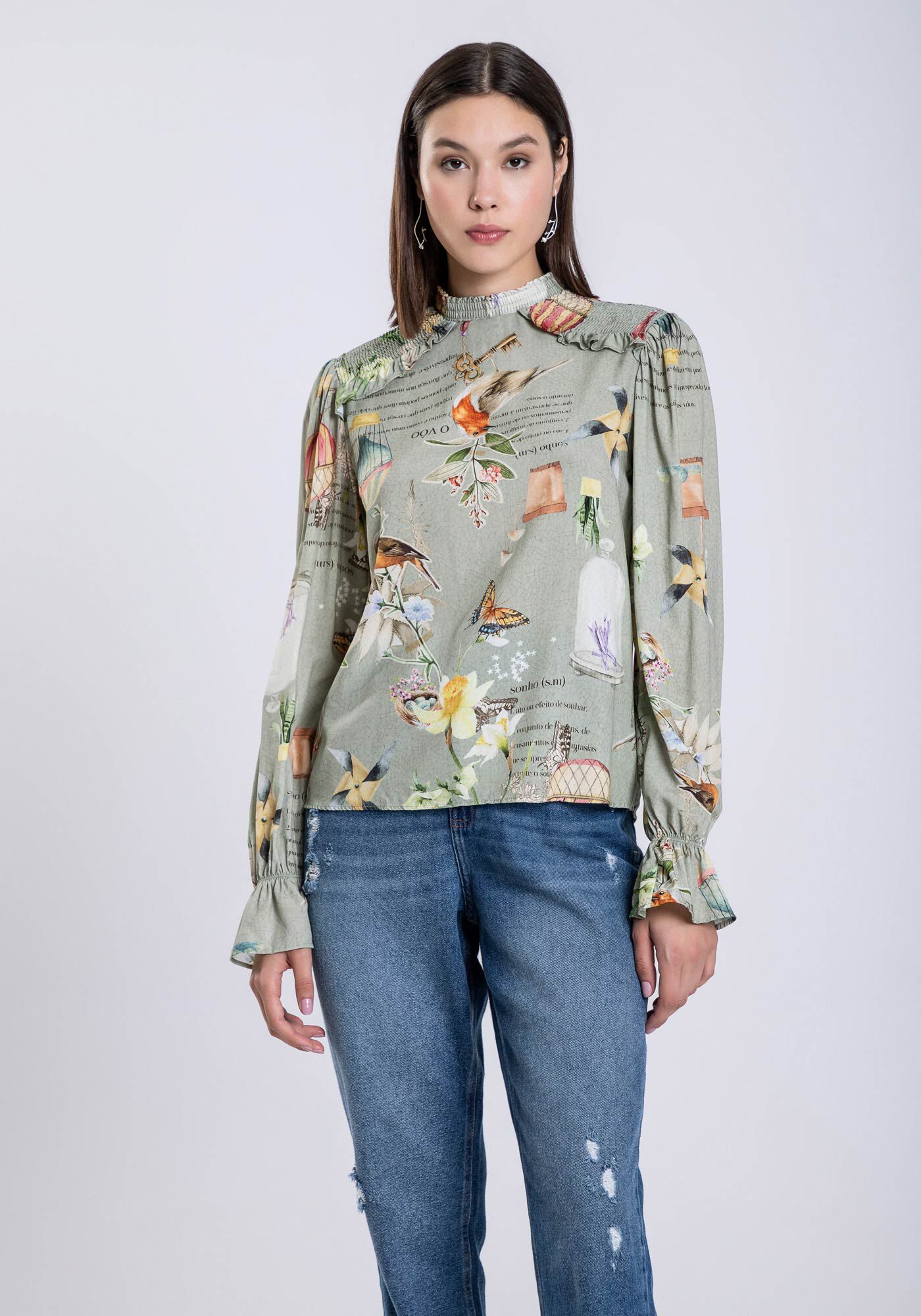 Blusa Manga Longa com Lastex Ombros, , large.