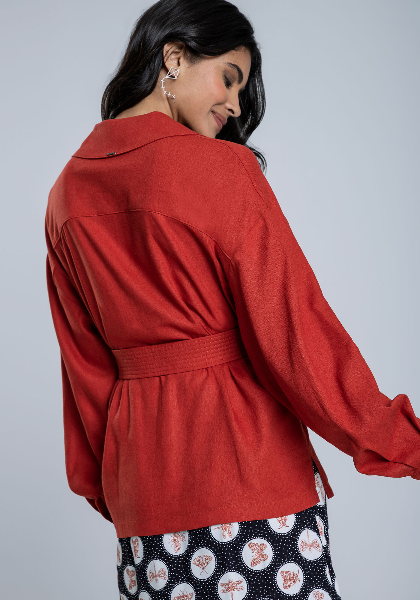 Camisa em Linho com Bolsos e Cinto, , large.