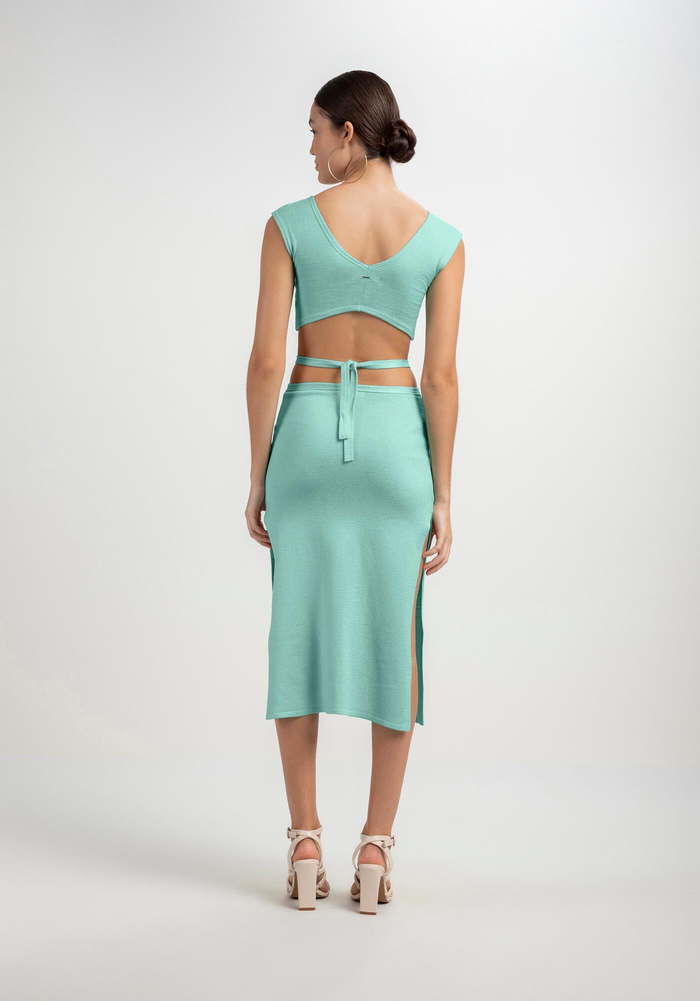 Saia Midi Cintura Baixa em Tric&ocirc; com Amarra&ccedil;&atilde;o, , large.