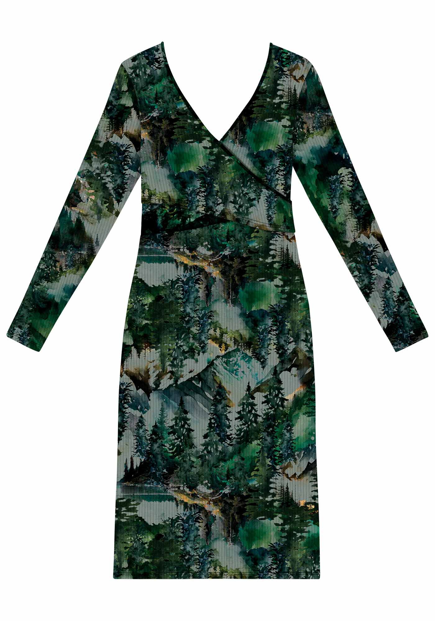 Vestido Midi Manga Longa Canelado Estampado, , large.