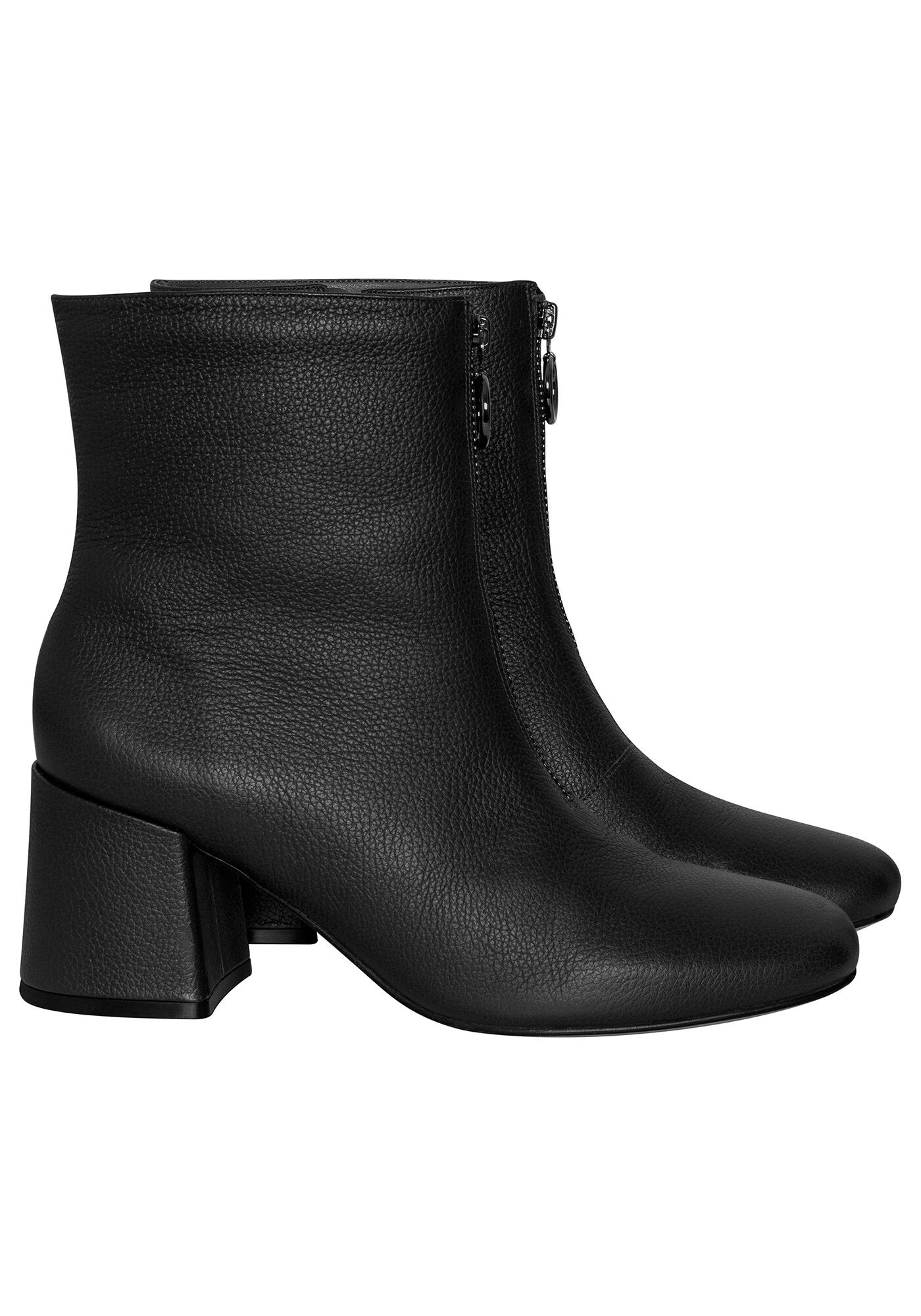 Bota Salto Bloco Z&iacute;per Couro, , large.