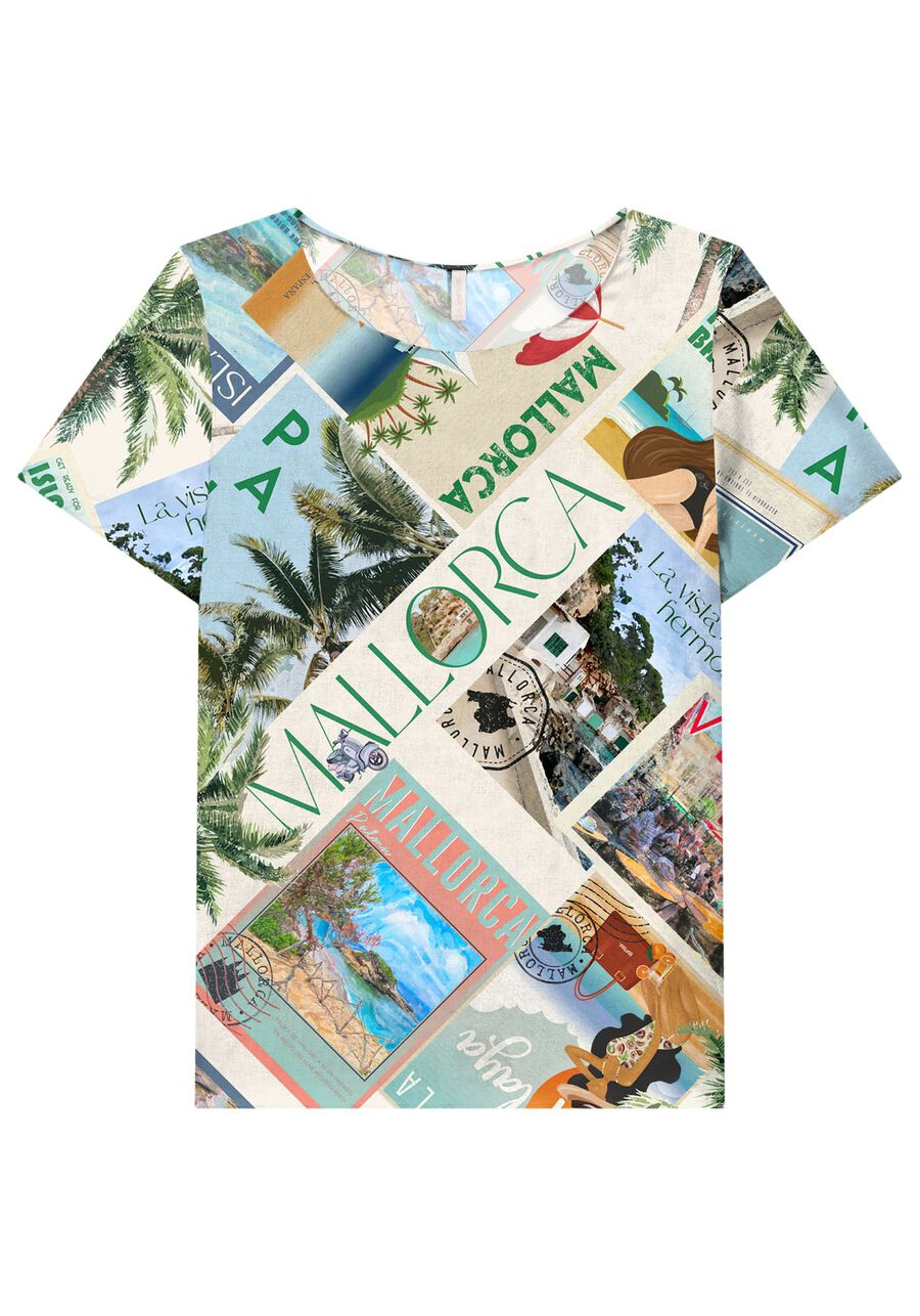 Blusa Manga Curta em Viscose Estampada, . Blusa Manga Curta em Viscose Estampada, , large.