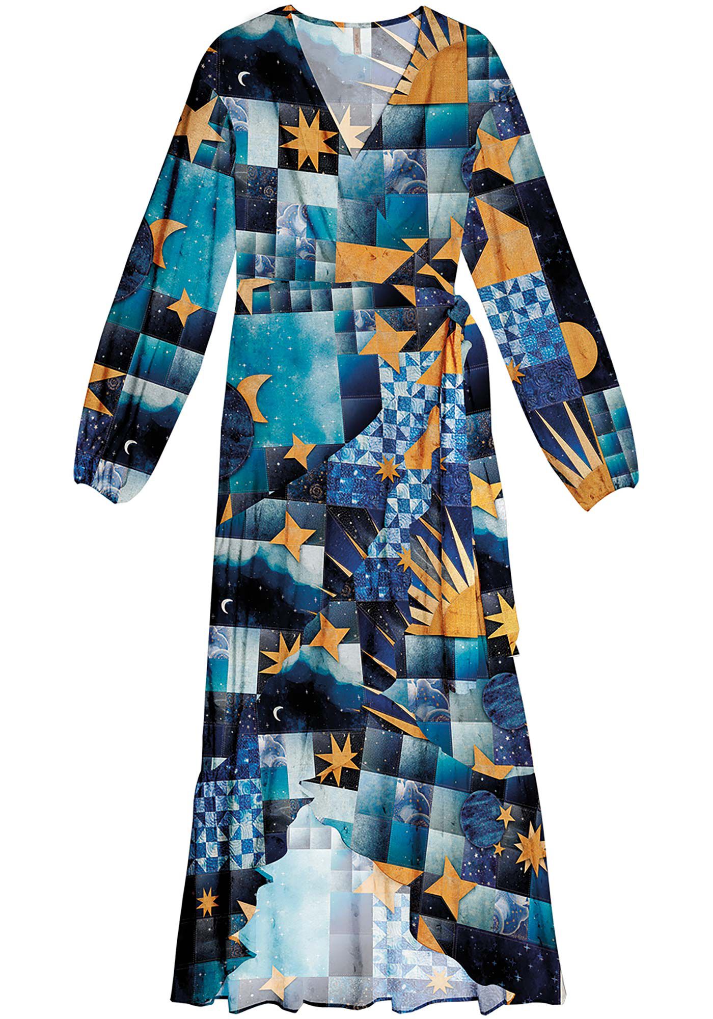 Vestido Midi Manga Longa Transpassado com Babado, ASTRO, large.