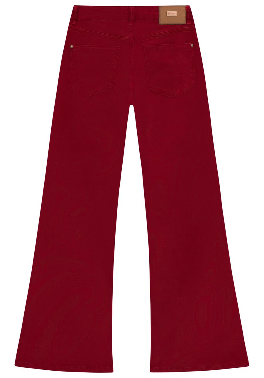 Calça Sarja Flare com Cintura Alta, VERMELHO FLAMINGO, large.