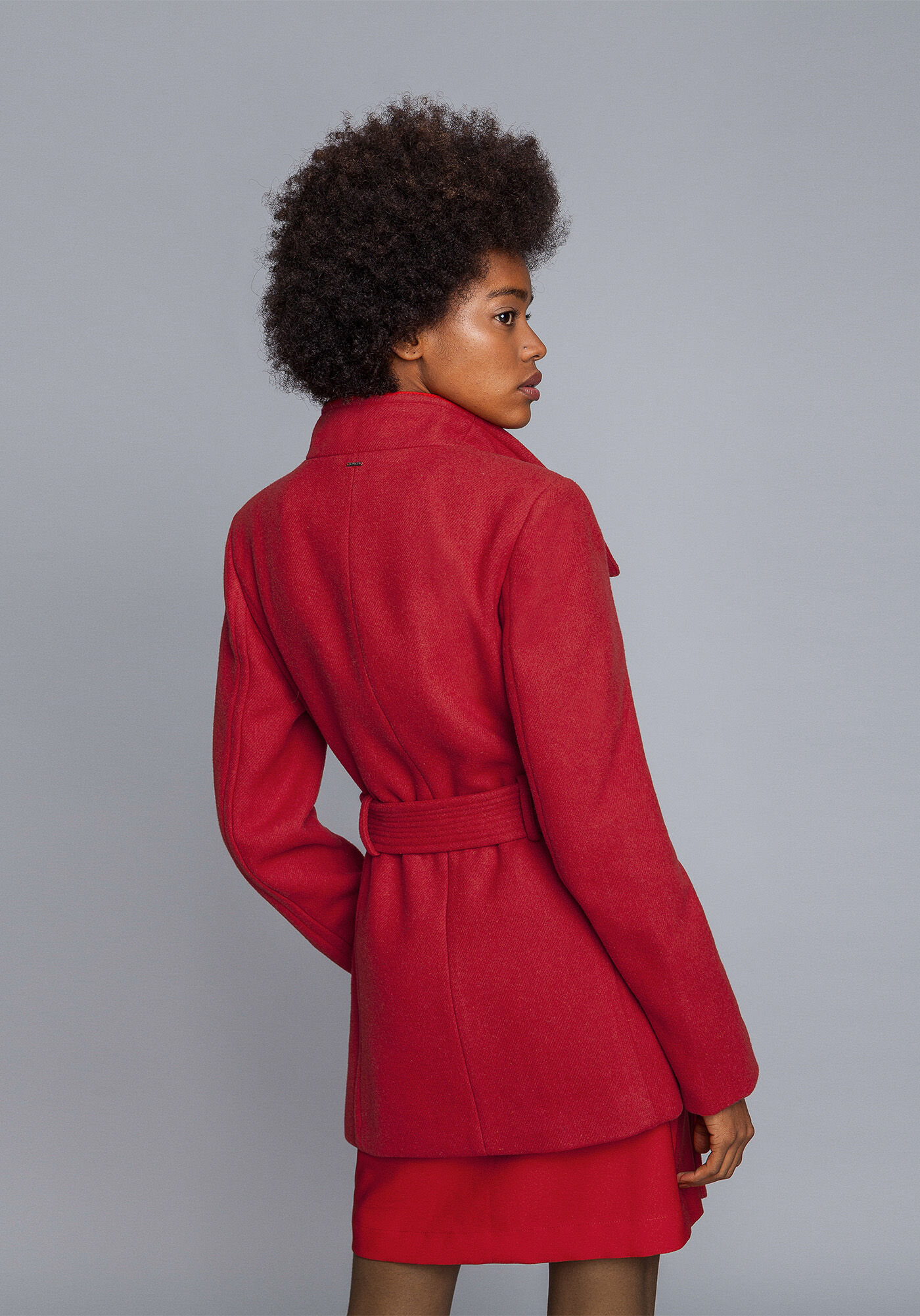 Casaco Gola Alta L&atilde; Batida, VERMELHO, large.