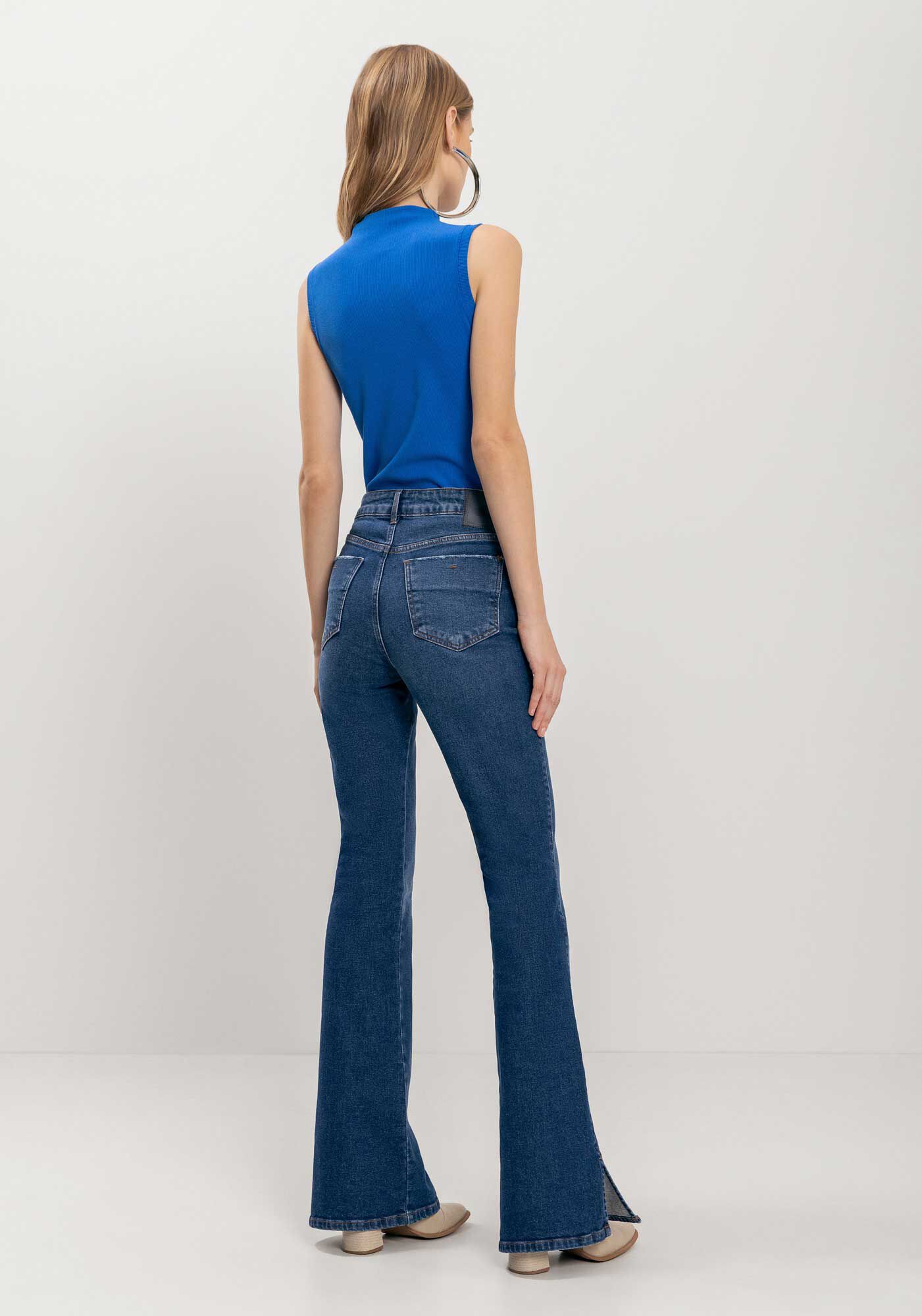 Cal&ccedil;a Jeans Boot Cut Com Elastano E Cintura Alta, , large.